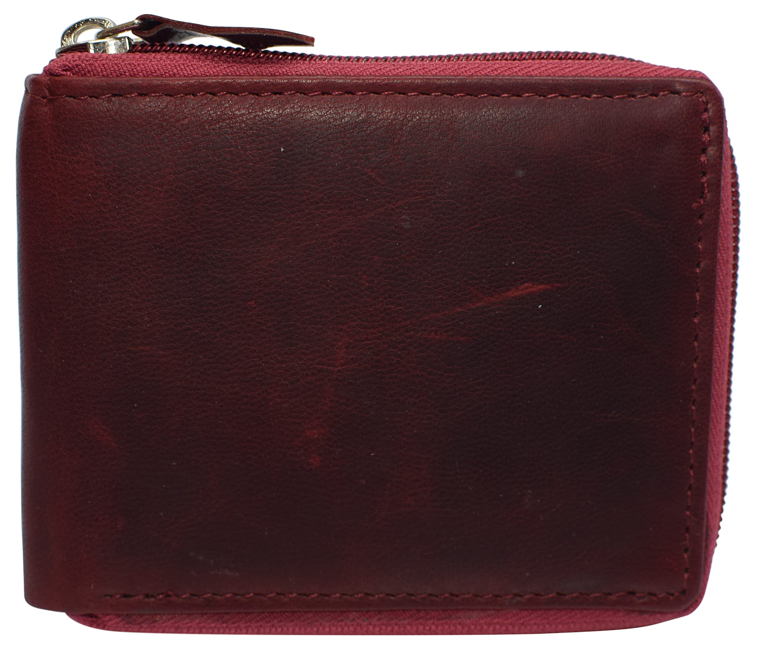 Men's RFID Blocking Leather Wallet - Bifold Zipper Wallet with RFID Protection for Credit Cards & ID - Classic Burgundy (Perfect for Travel, Business & Everyday Use)