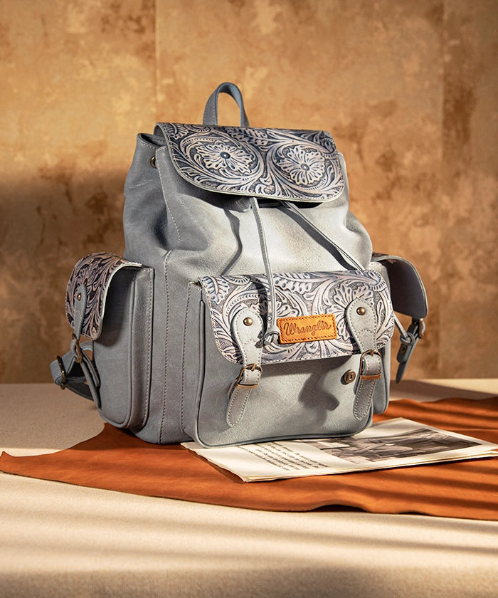 Wrangler Floral Tooled Concealed Carry Backpack for Women & Men - Tactical EDC Hiking Daypack with Hidden Gun Pocket - Perfect for Outdoor Adventures, Travel & Everyday Use