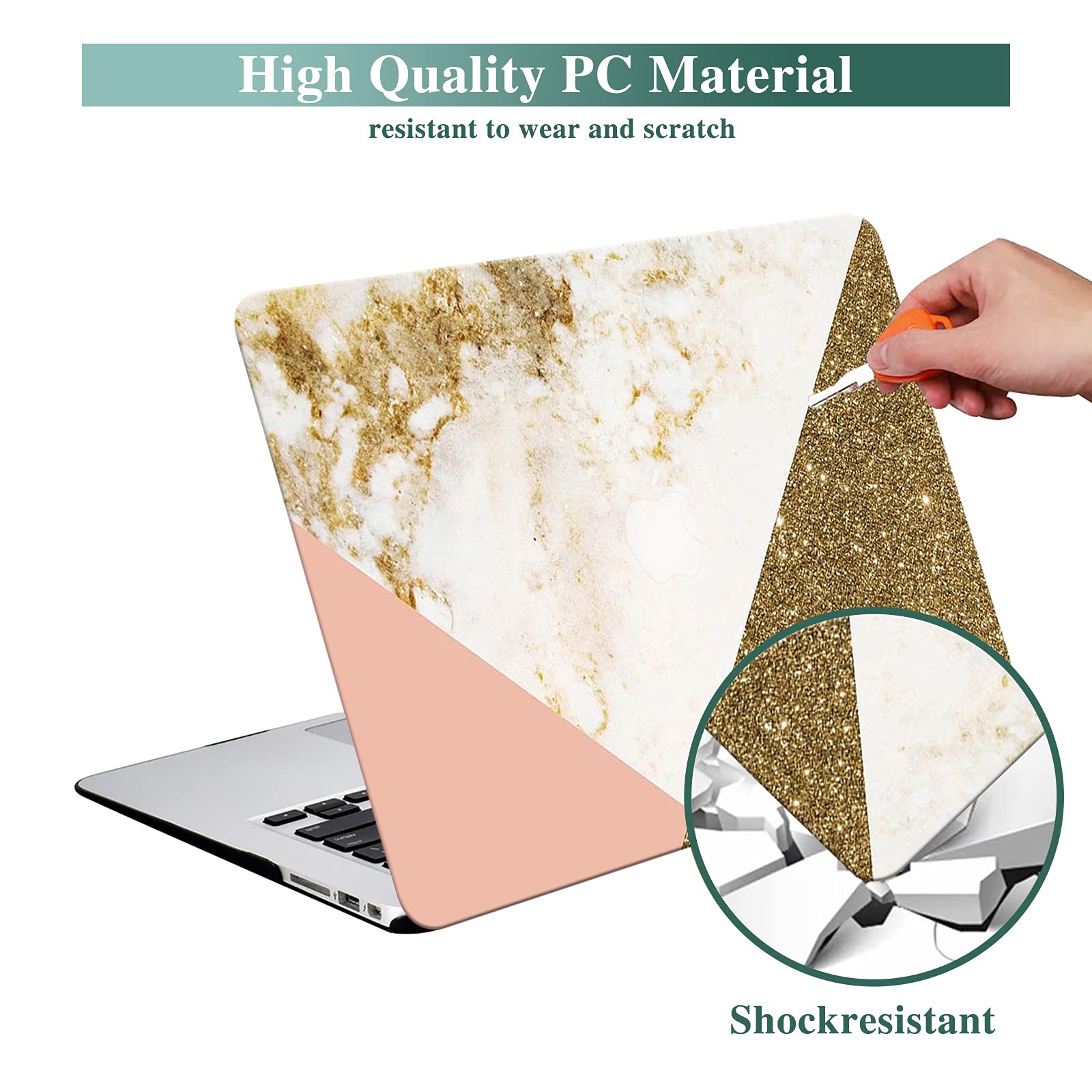 Funut Hard Plastic Shell Case & Keyboard Cover for MacBook Air 13 inch (2020-2021 M1 A2337/A2179/A1932 Models) - Shiny Marble Design | Protective Cover for Work, School & Travel