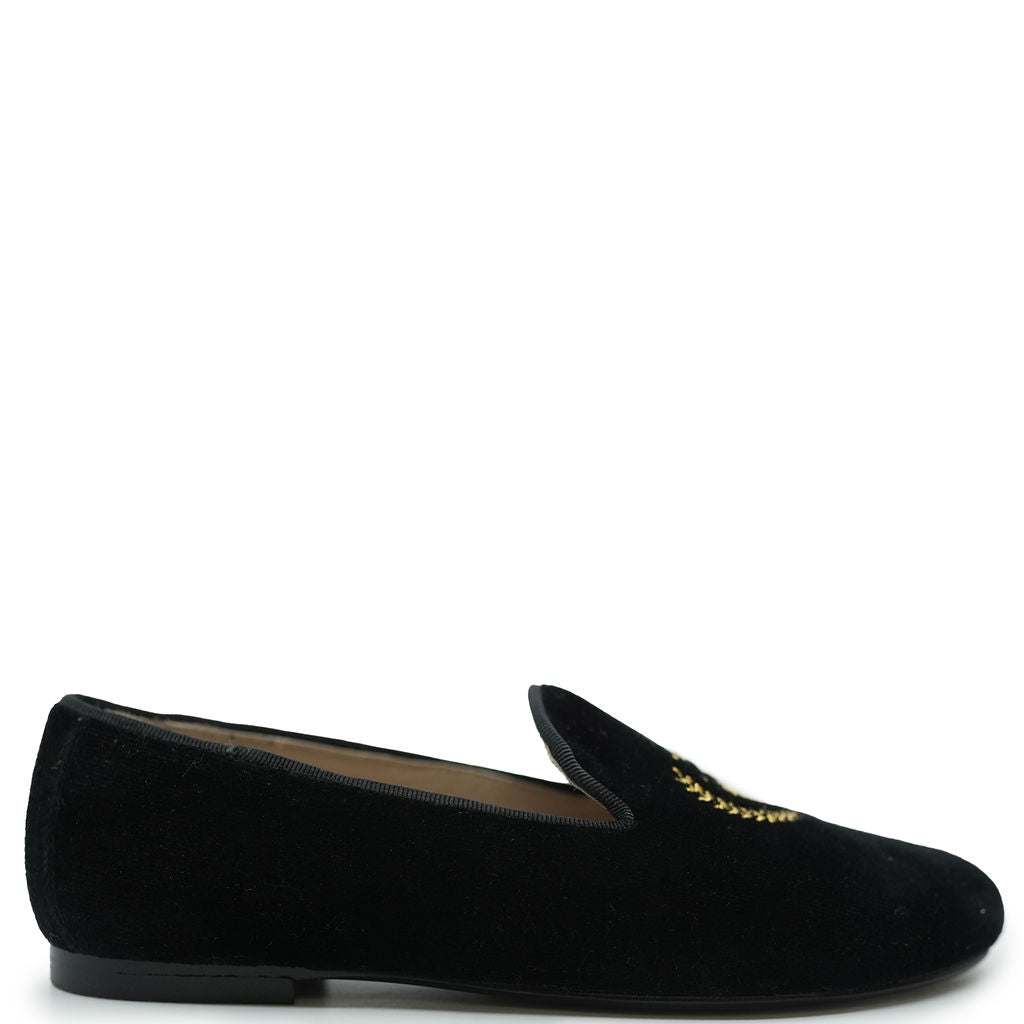 Spain+Co Black Velvet Embroidered Smoking Loafer Shoes for Men - Elegant Slip-On Dress Shoes for Weddings, Parties & Formal Events