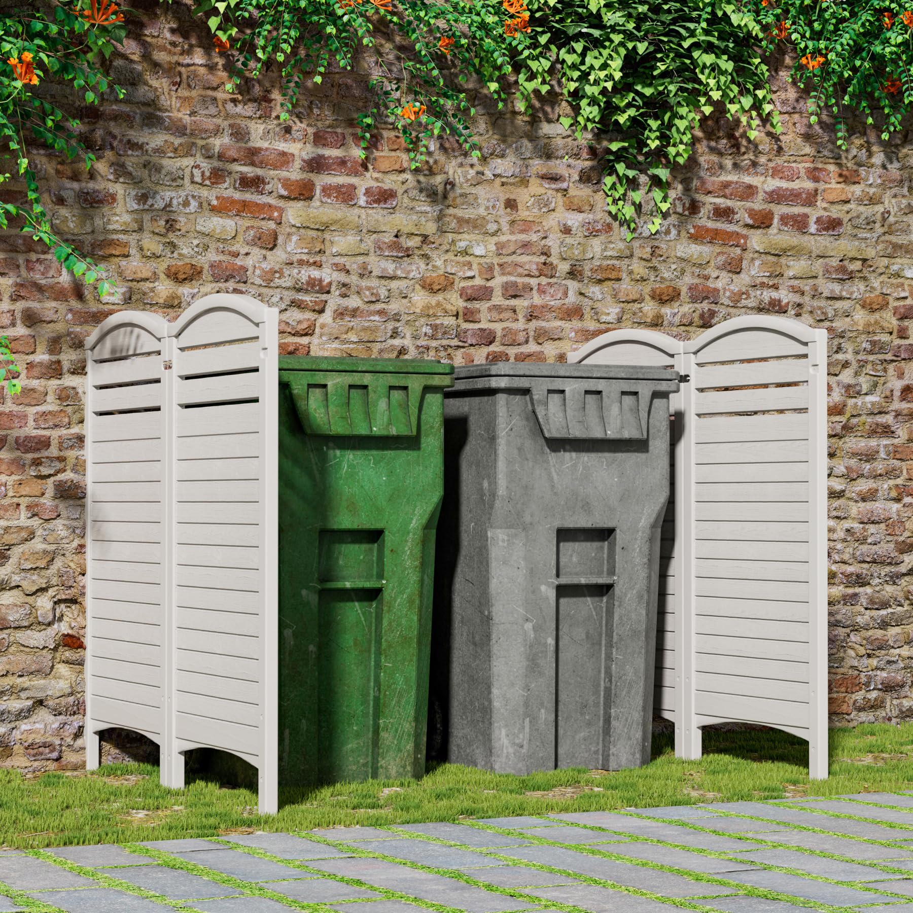 Outdoor Resin Privacy Fence Panels 4-Pack - Durable Weatherproof AC Unit Cover, Trash Can Screen & Pool Equipment Enclosure - Off-White | Perfect for Backyard, Patio & Garden Privacy Solutions