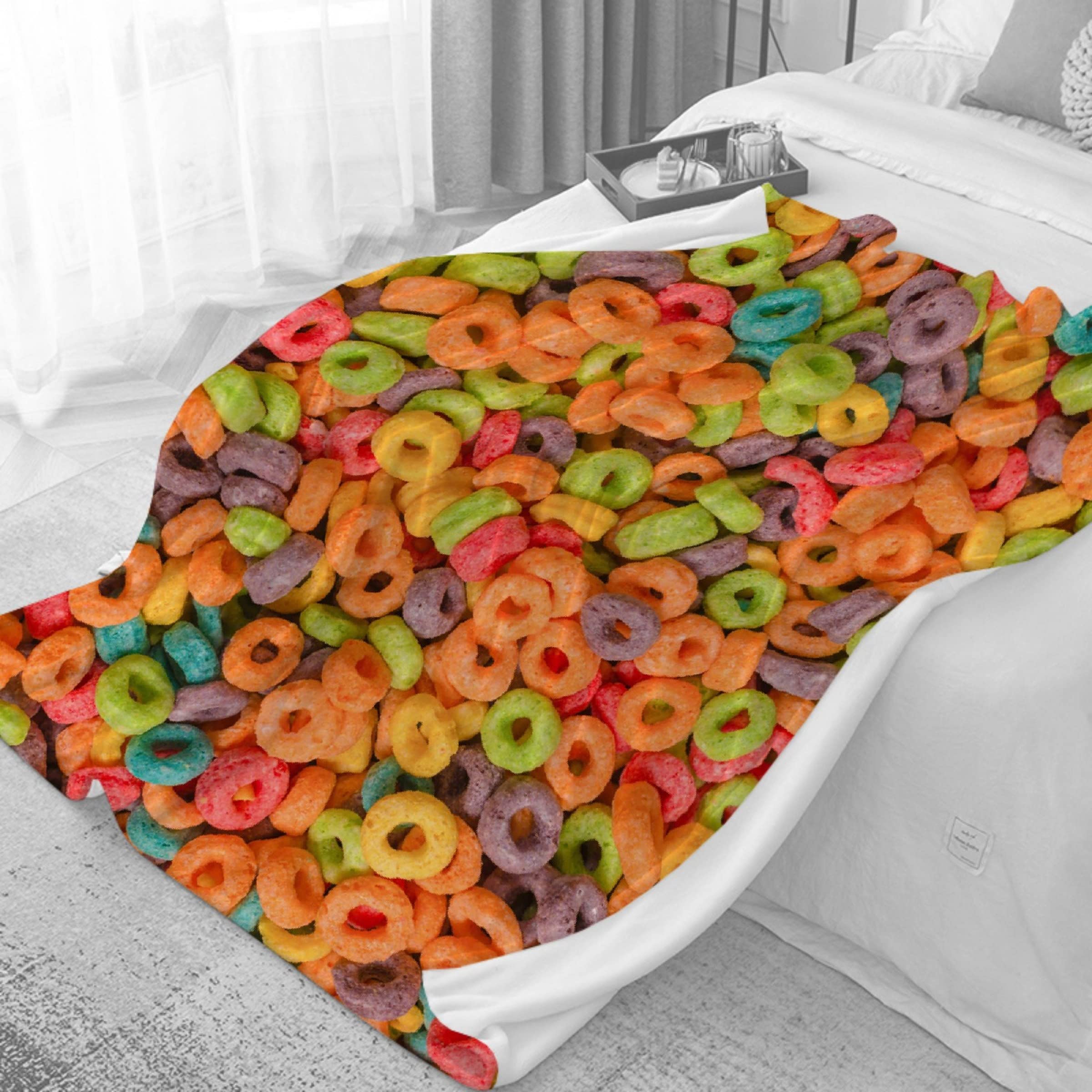 Ultra Soft Fruit Hoops Cereal Plush Flannel Throw Blanket - 60