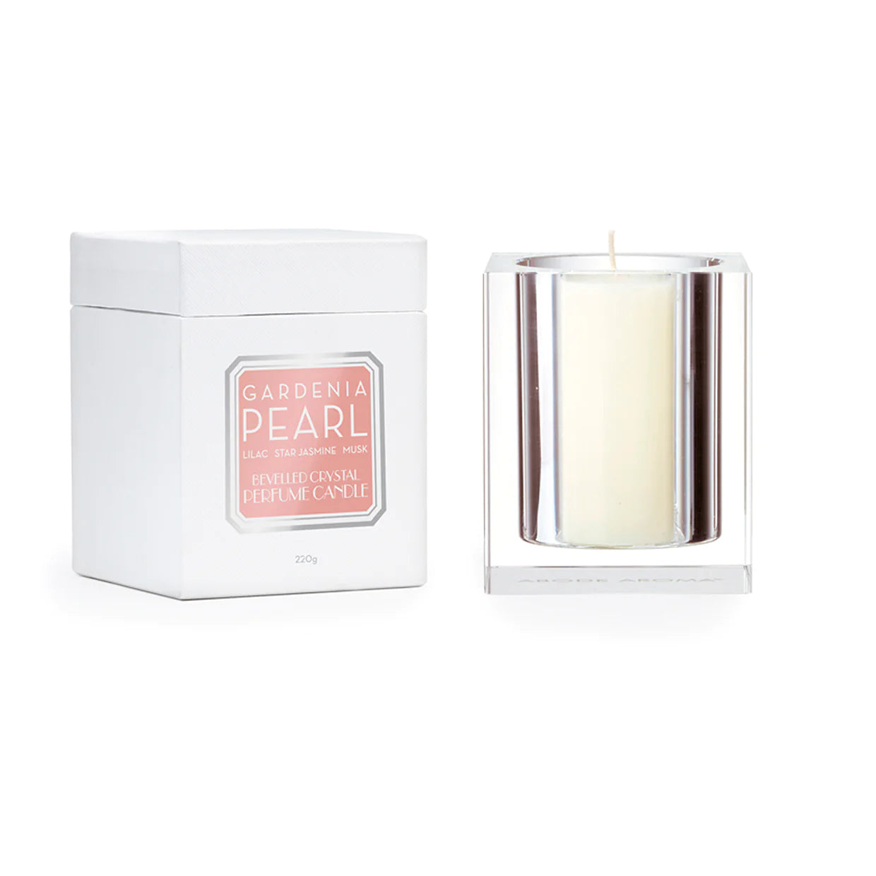 Abode Aroma Gardenia Pearl 220g Bevelled Crystal Candle - Premium Scented Candle for Home Decor, Relaxation & Romantic Ambiance