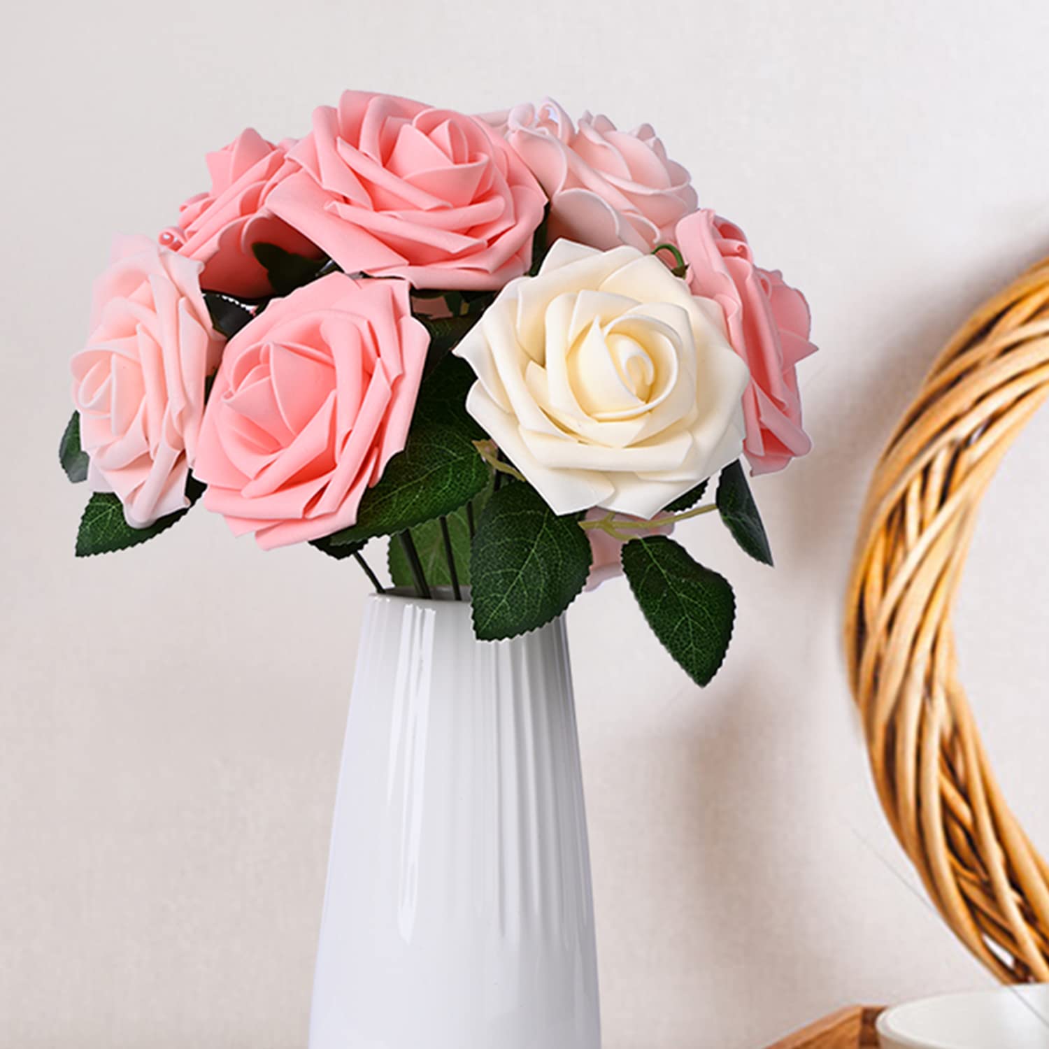 LIVILAN 25pcs Artificial Roses Fake Flowers - Blush Pink Roses Bouquet for Wedding, Party, Cake Decor, Table Centerpieces, Floral Arrangements, Home Decor (Perfect for Bridal Showers, Baby Showers & DIY Crafts)