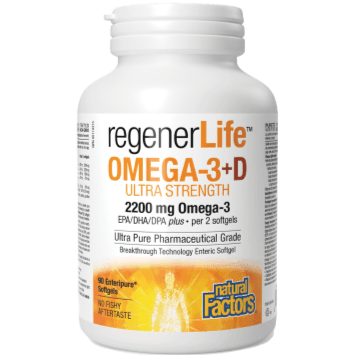 Natural Factors RegenerLife Omega 3 + D3 90 Softgels - Premium Fish Oil Supplement for Heart, Brain & Joint Health - Supports Immune System & Bone Strength - Daily Wellness for Adults & Seniors