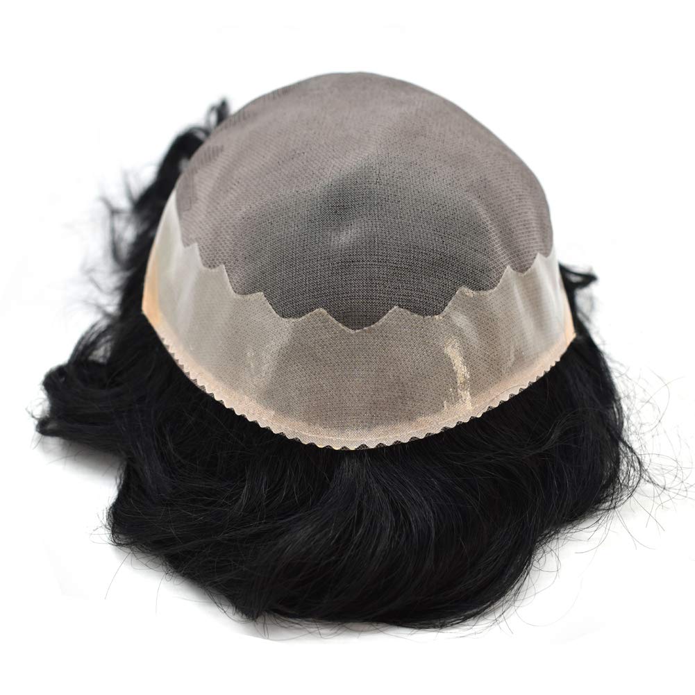 Premium Mono Men's Toupee - 100% Human Hair with Poly Coating - Durable Black Hairpiece (11