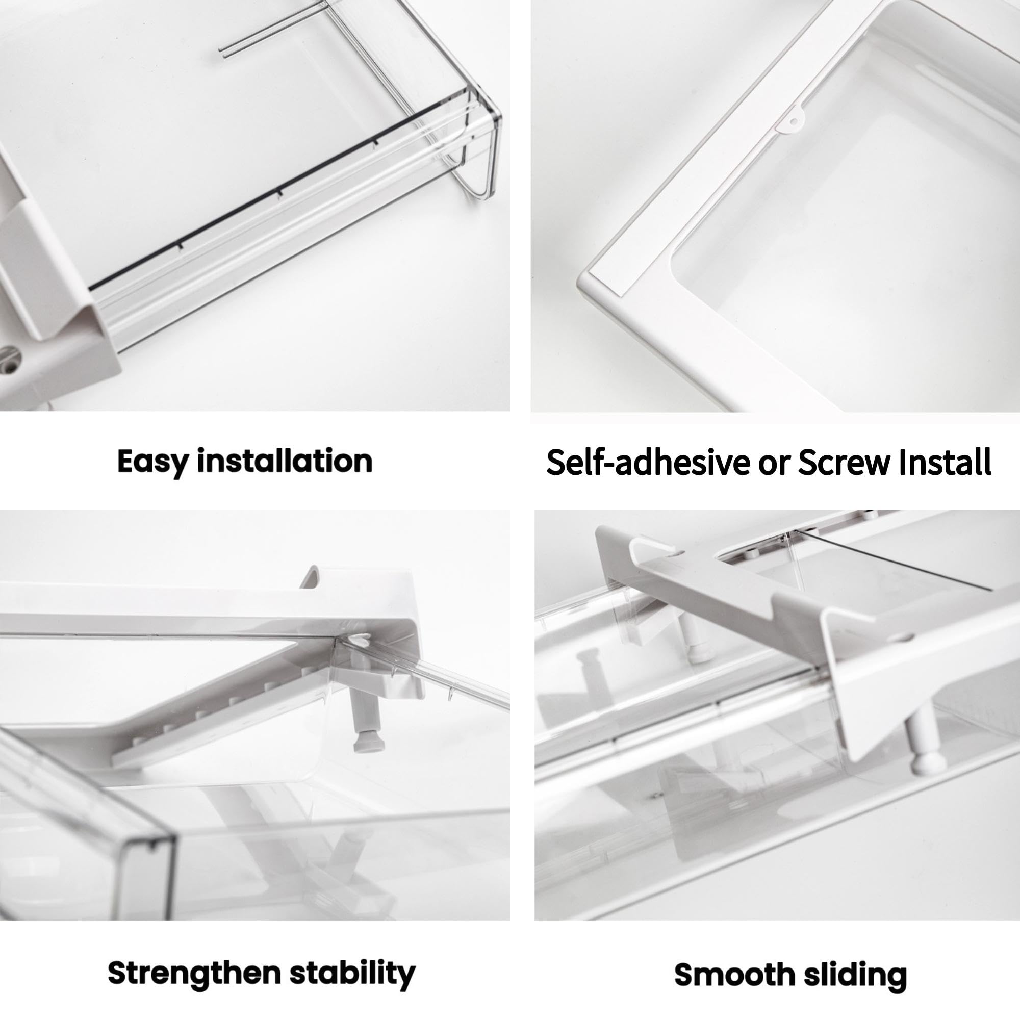 Clear Refrigerator Organizer Drawer - Under Shelf Storage Bins for Fridge & Pantry | Space-Saving Pull-Out Cabinet Organizer for Kitchen, Bathroom & Office Use
