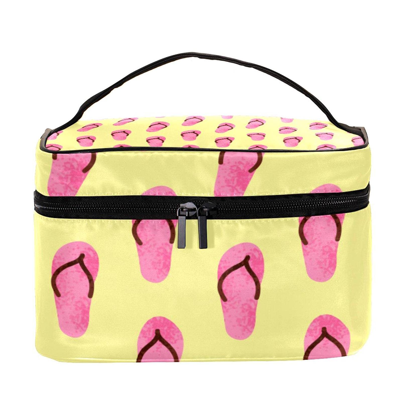 Stylish Summer Flip Flop Pattern Large Cosmetic Bag - Waterproof Travel Makeup Organizer with Zipper for Women & Girls | Perfect for Beach Vacation, Gym, and Daily Essentials Storage