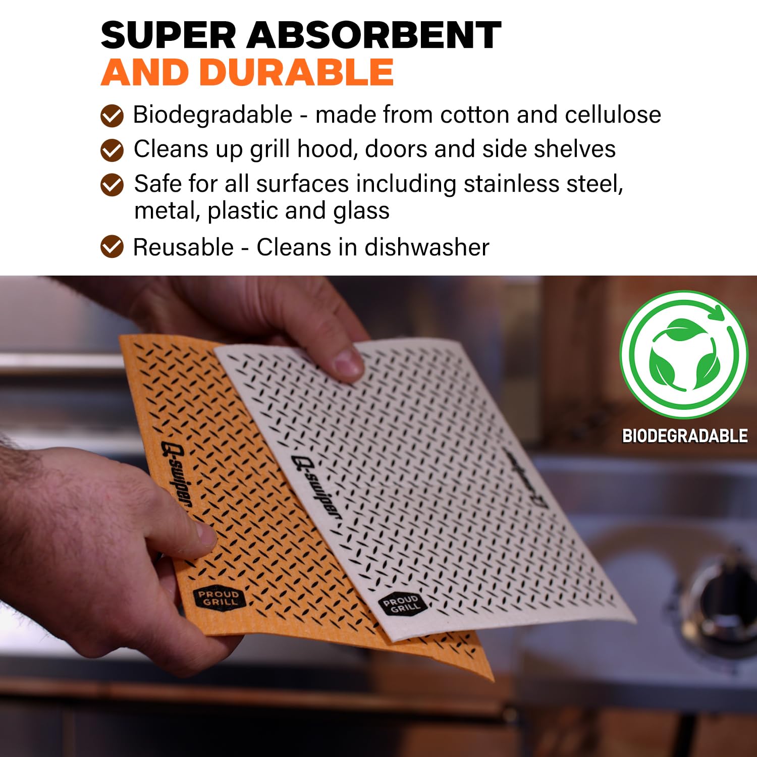 Eco-Friendly Reusable Grill Cleaning Cloth 2 Pack - Durable & Absorbent for BBQ Grill Surfaces - Just Wet to Clean - Perfect for Outdoor Cooking, Camping & Backyard Parties