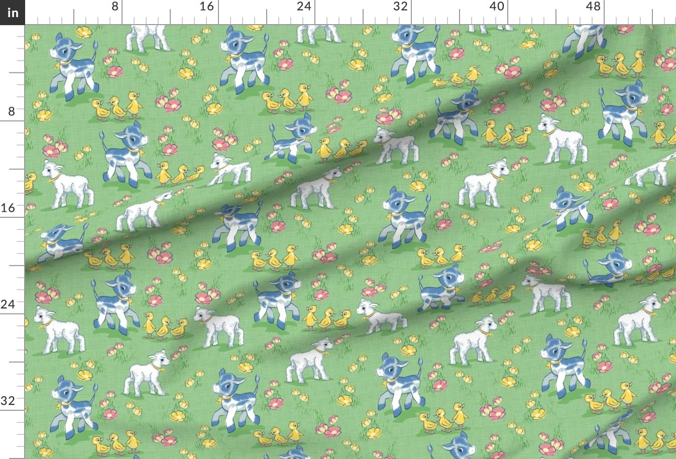 Vintage Farm Animal Print Minky Fabric by The Yard - Cute Lamb Design for Sewing Baby Blankets, Quilt Backing & Plush Toys - Soft DIY Craft Material for Nursery Decor, Kids Room & Gift Making