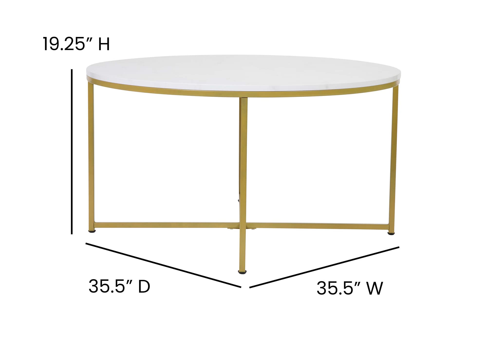 Flash Furniture Hampstead Collection 3-Piece Coffee & End Table Set - White Marbled Laminate Top with Matte Gold Crisscross Frame - Modern Living Room & Office Decor - Perfect for Coffee, Books & Display