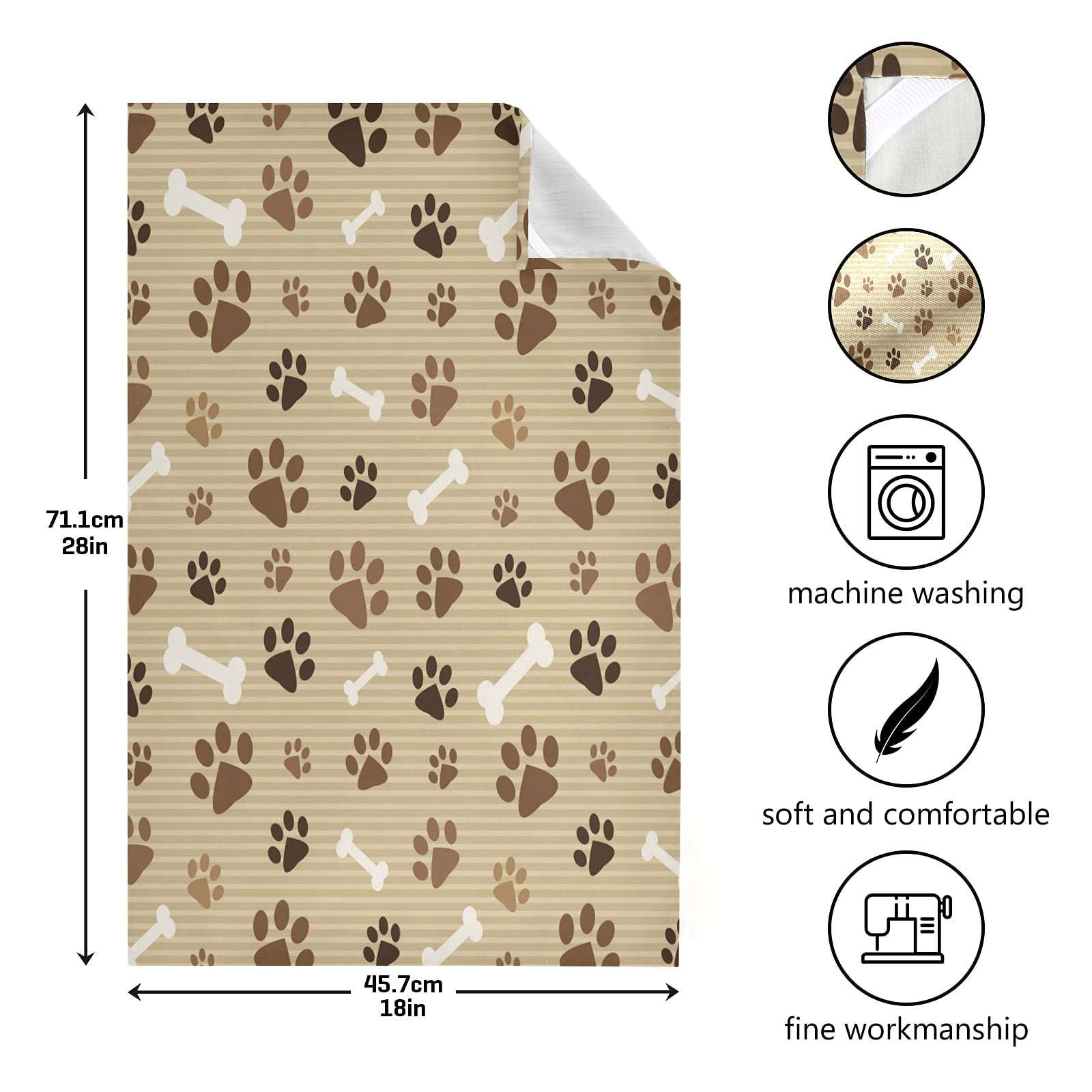 ALAZA Brown Dog Paw Print Striped Kitchen Towels - Super Absorbent & Soft Dish Towels (18x28 Inches) - Perfect for Dishes, Bar, Tea & Cleaning - 1 Pack