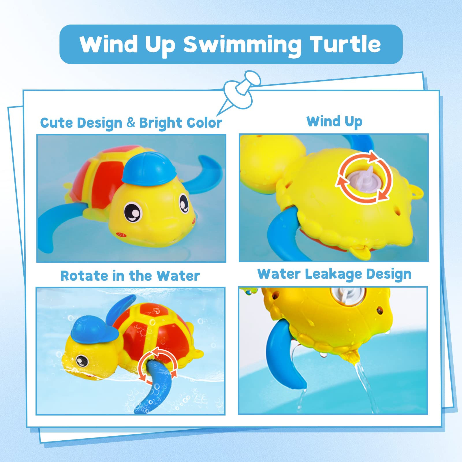 **Floating Wind Up Swimming Turtle & Duck Bath Toys - 3 Pack Waterproof Pool Toys for Toddlers Boys Girls - Perfect for Bathtime, Swimming Pools & Outdoor Water Play**