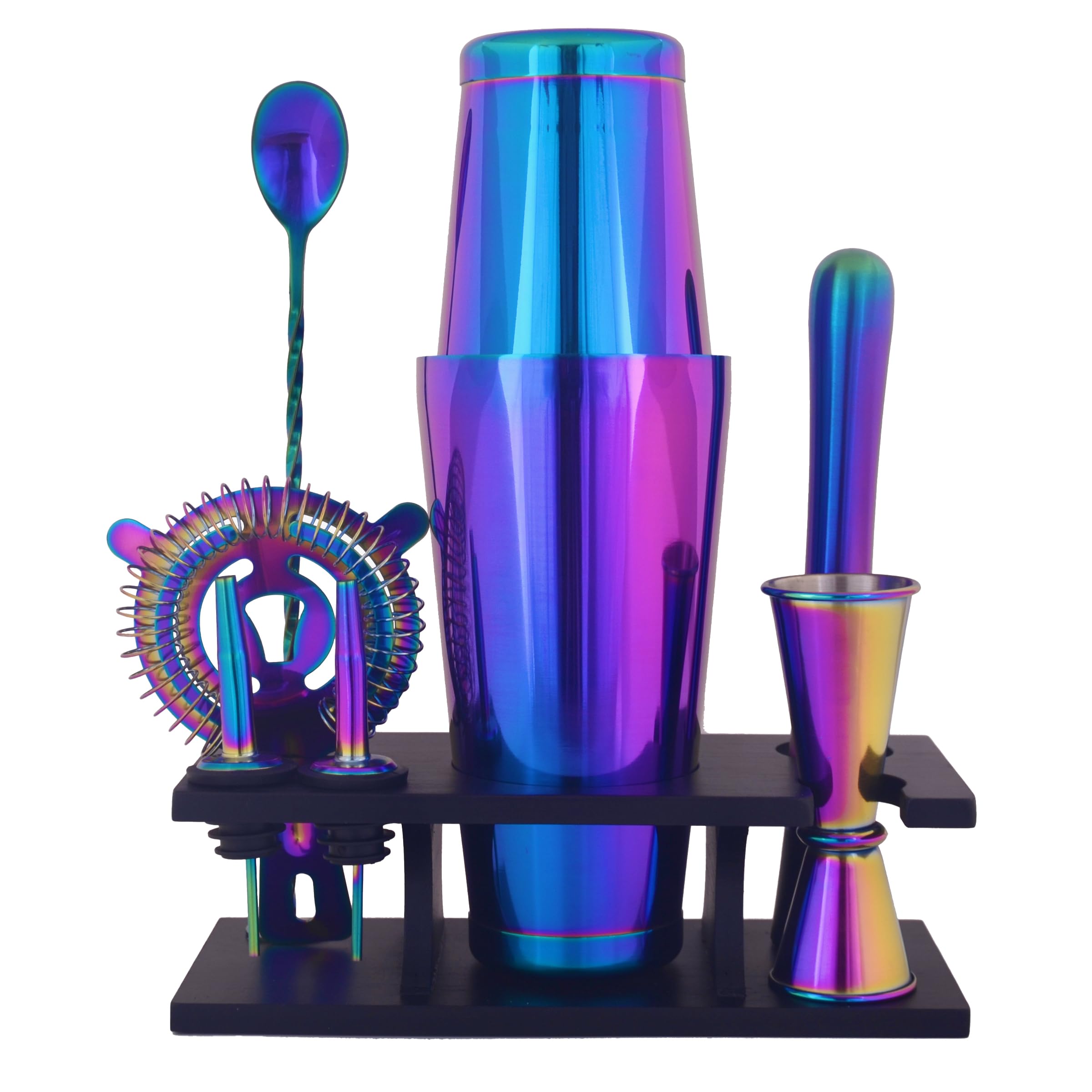 Professional 9-Piece Bar Set for Home Cocktails - Boston Shaker, Hawthorne Strainer, Bar Spoon, Muddler, Jigger & Pourer with Stand | Perfect Gift for Mixologists & Home Bartenders | Create Cocktails for Parties, Weddings & Home Entertaining | Galaxy Design
