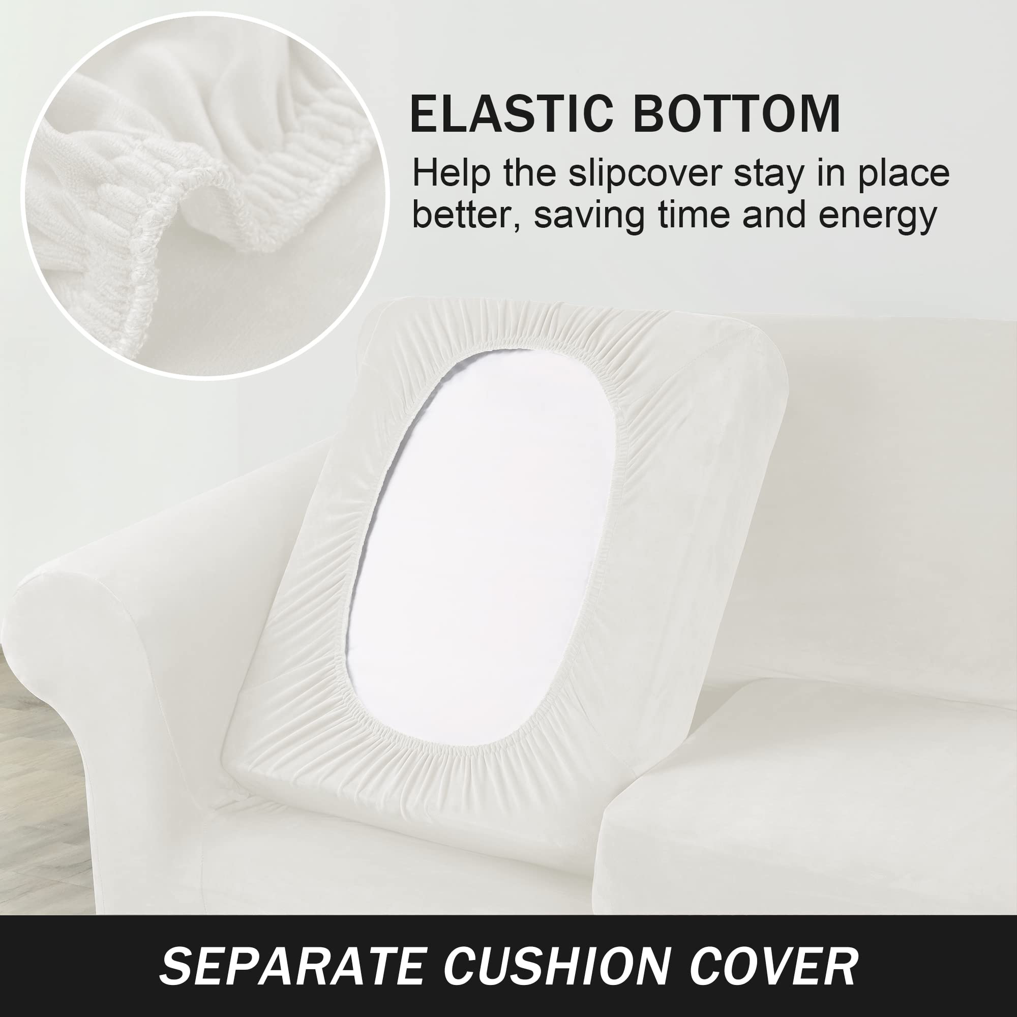 Ultra Soft Velvet Stretch Sofa Slipcover - Small White Couch Cover for Pets & Kids, Furniture Protector with Elastic Edges | Perfect for Living Room, Family Room & Pet-Friendly Homes