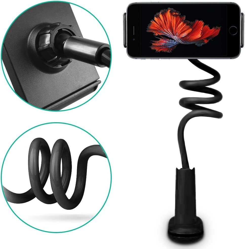 Adjustable Gooseneck Tablet Holder Stand for Phones & Tablets 4-11 Inches - Long Arm Bed Desk Mount for Reading, Watching Videos & Hands-Free Use (Black)