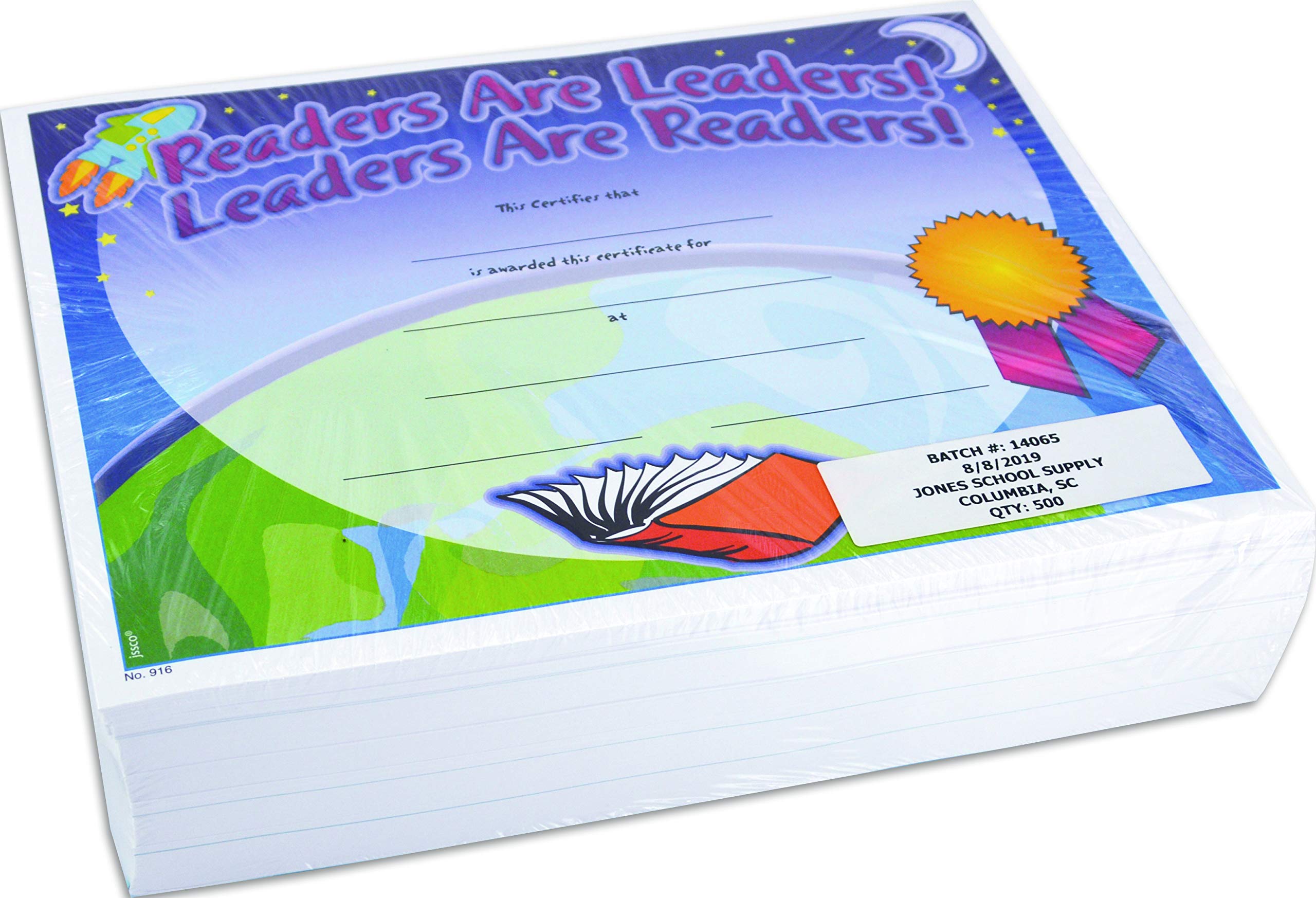 Jones School Supply - 500 Pack Readers are Leaders Certificates - Vibrant Color Awards for Classroom, Student Recognition & Motivation