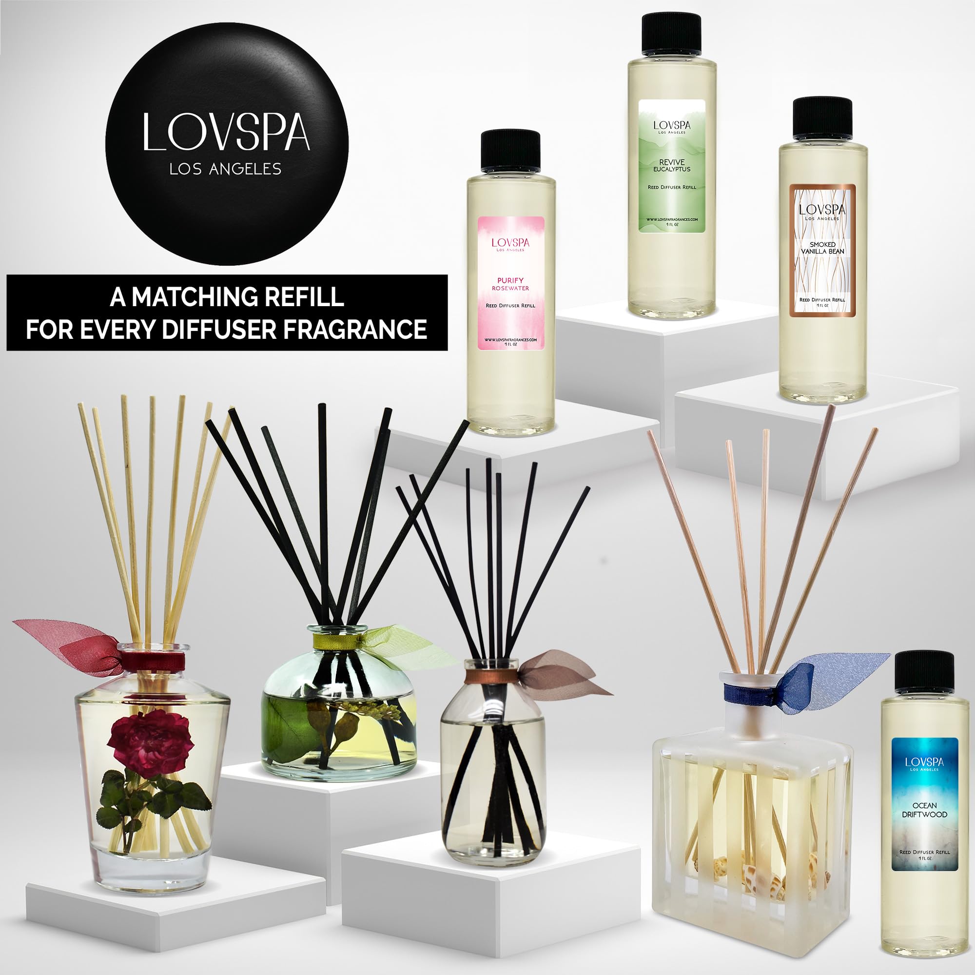 LOVSPA Smoked Vanilla Bean Reed Diffuser Set - 4.5 oz Aromatherapy Home Fragrance with Warm Notes of Smoked Tahitian Vanilla, Sandalwood, Leather & Southern Bourbon | Made in USA | Perfect for Living Room, Bedroom & Office Relaxation