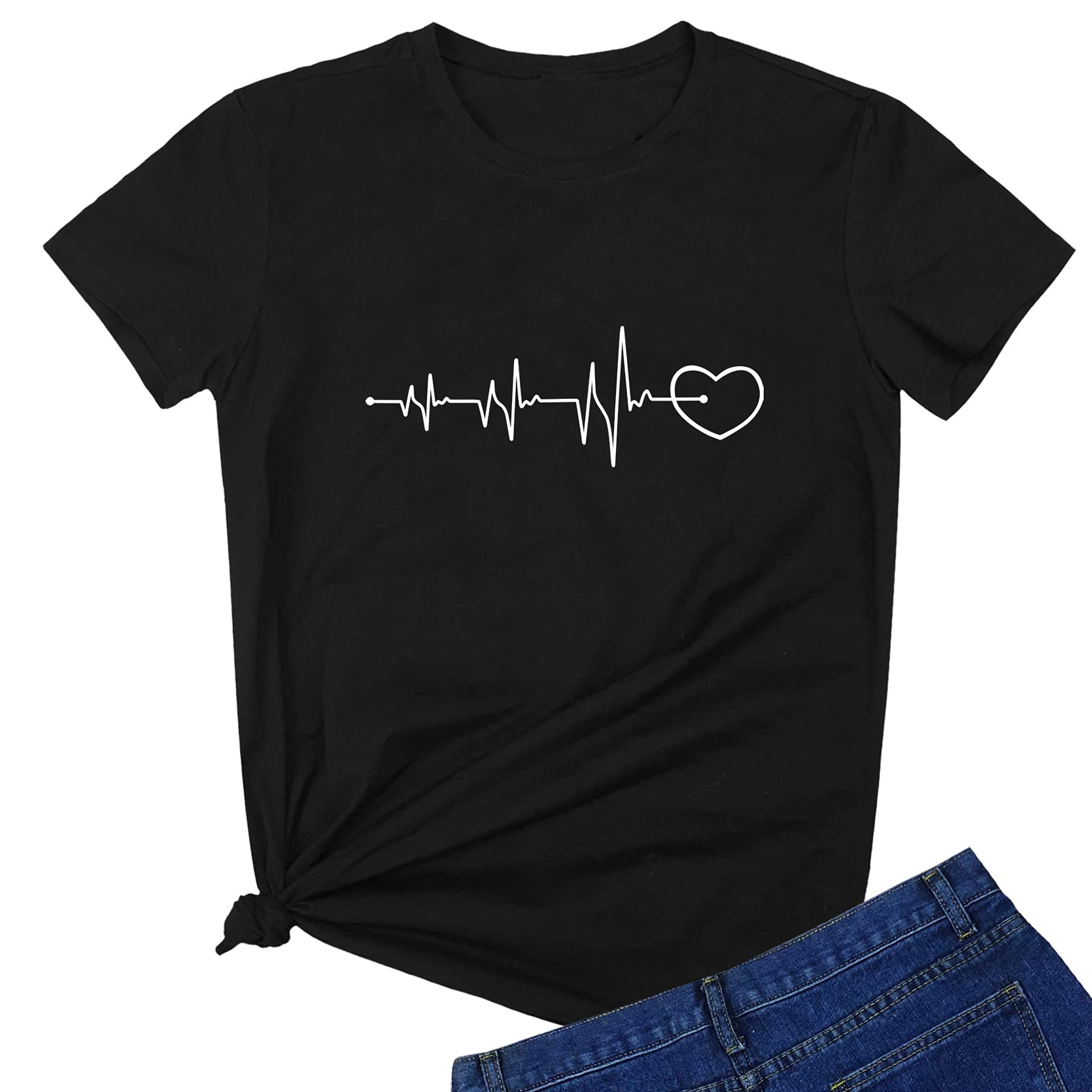 LOOKFACE Women's Cute Graphic Cotton T-Shirts - Casual Short Sleeve Tees for Everyday Wear, Street Style & Summer Outfits