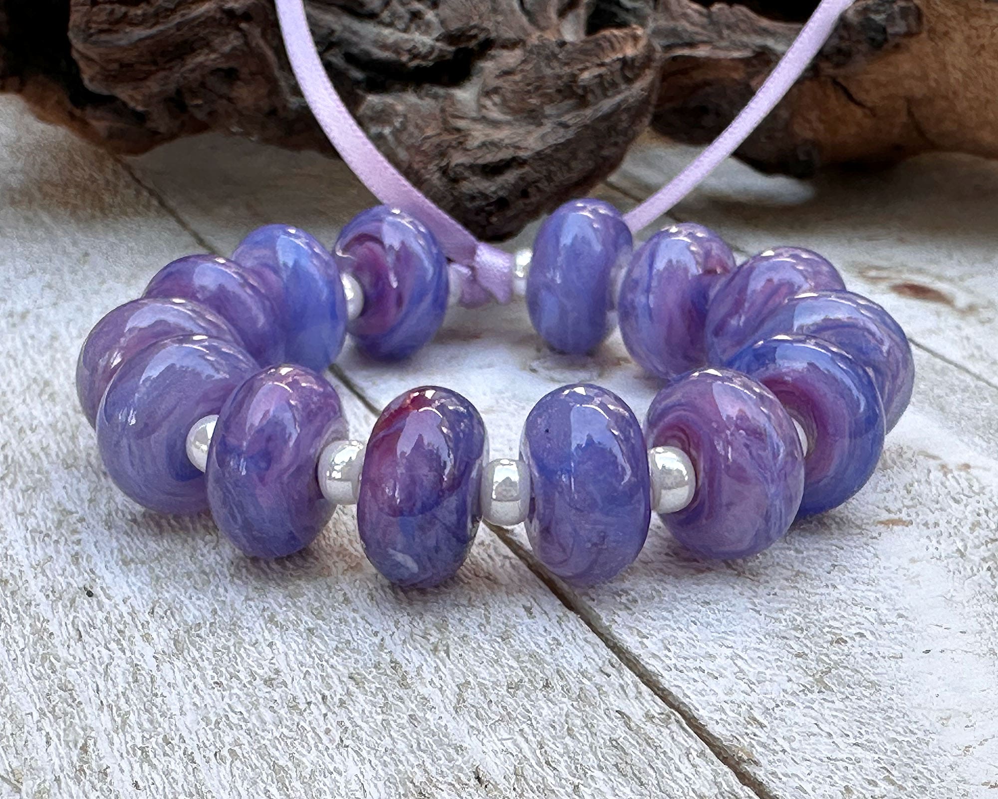 14 Tanzanite Purple Pink Swirl Lampwork Glass Beads Set for Jewelry Making - DIY Bracelets, Necklaces, Earrings & Craft Projects