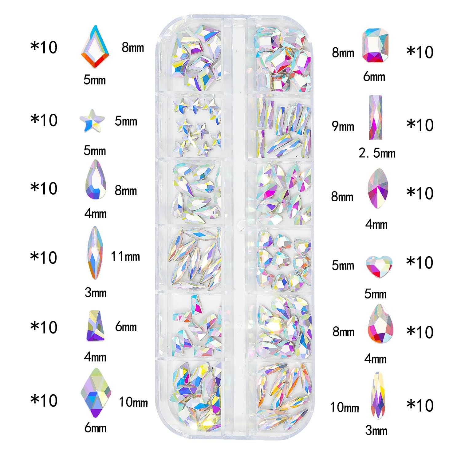 2920Pcs Nail Rhinestones Kit - 12 Types Special Shaped Multi Shapes Crystal White Nail Gems for Nail Art, Manicure, Pedicure & DIY Jewelry Making