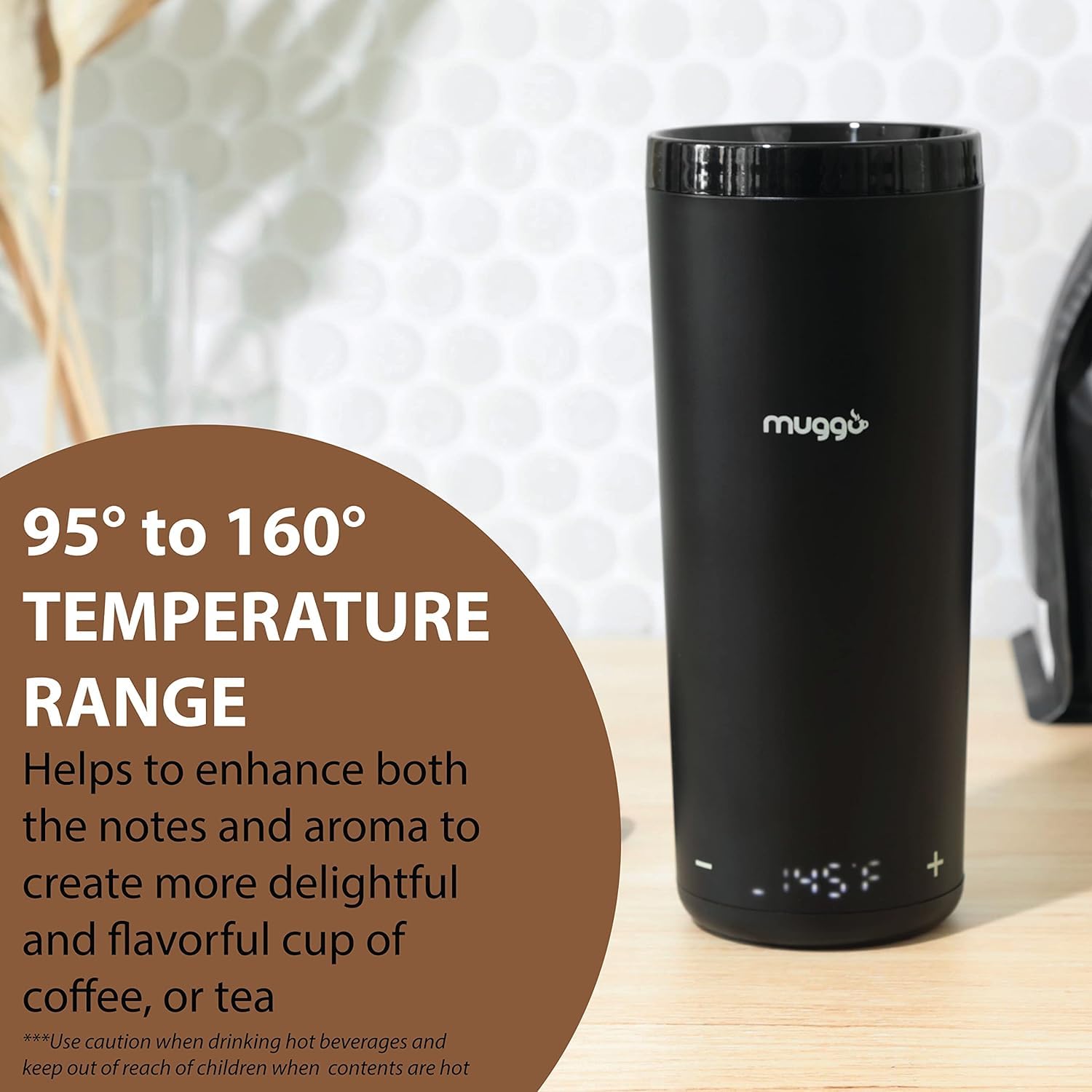 Muggo 12 oz Self-Heating Coffee Mug with 3-Hour Battery Life - USB Rechargeable Travel Mug for Coffee, Tea & Hot Beverages - Perfect for Office, Commuting & Outdoor Activities