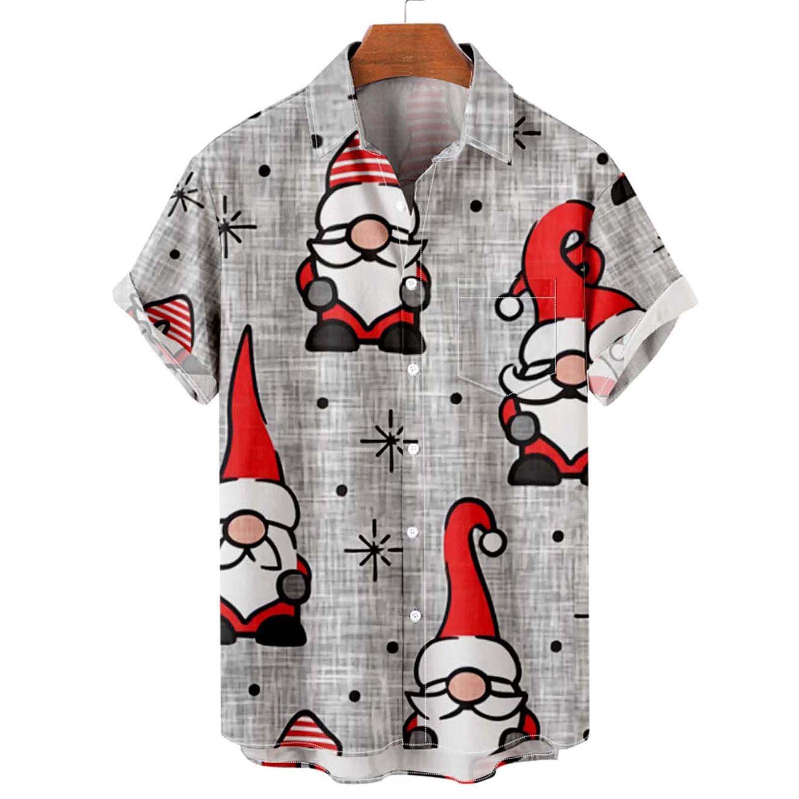 3D Christmas Tree Santa Hawaiian Shirts for Men - Novelty Xmas Graphic Button Down Short Sleeve Bowling Shirts - Perfect for Holiday Parties, Family Gatherings & Festive Outfits