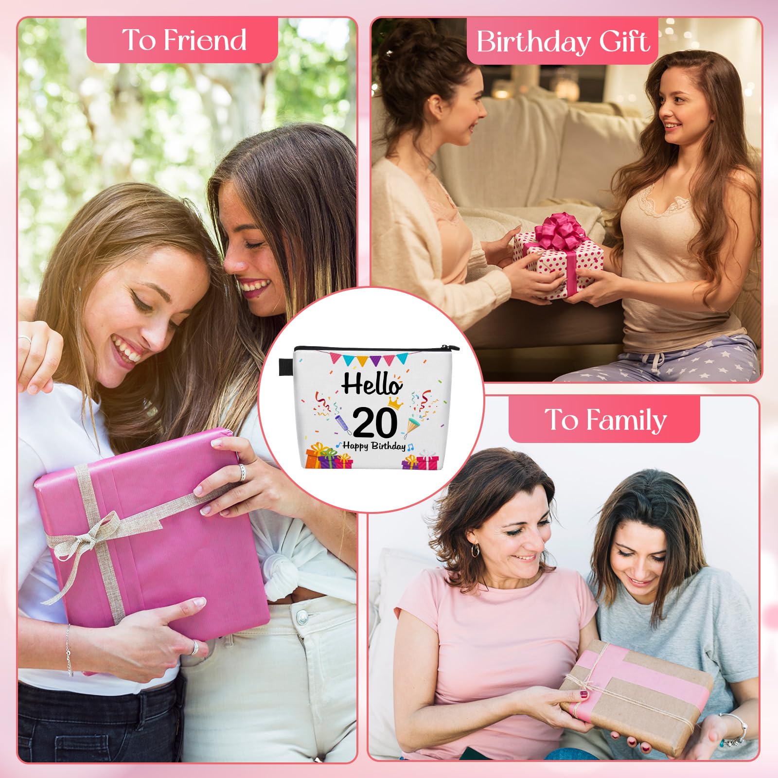 20th Birthday Gift Ideas for Women - Hello 20 Cosmetic Makeup Bag with Zipper | Cute Makeup Pouch for Teens & Young Adults | Perfect for Birthday Parties, Christmas Gifts & Anniversary Favors