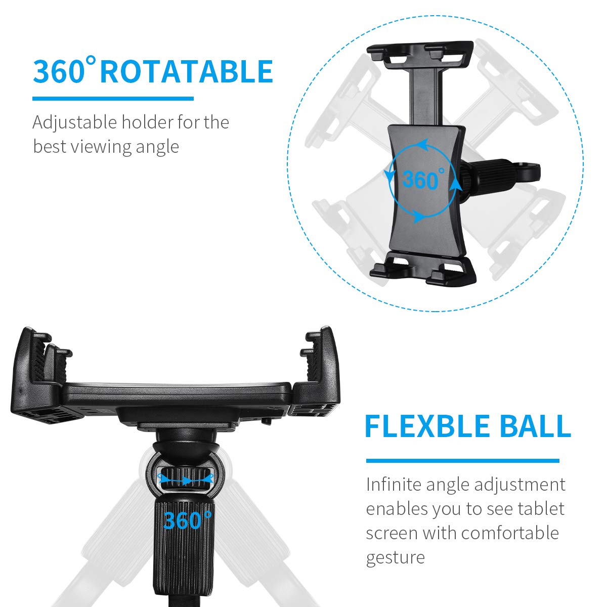 JUBOR Universal Tablet Holder for Microphone Stands - Adjustable iPad & Smartphone Mount (4.7-12.9