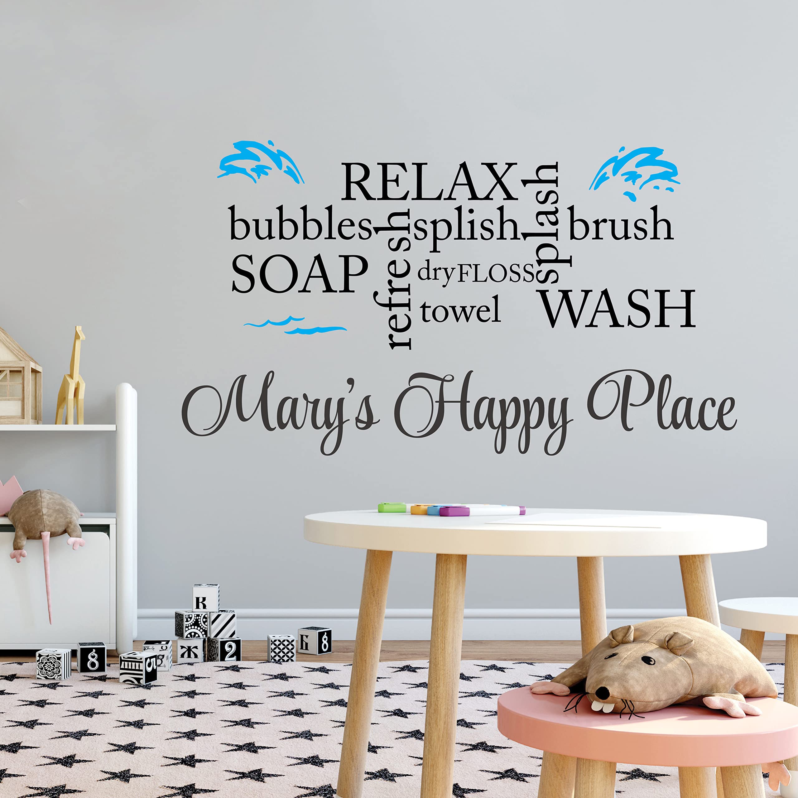 Vinyl Home Art Hygiene Wall Decal Sticker - Water Splash Design, Removable & Personalized Name Décor for Kids Bedroom & Bathroom (30