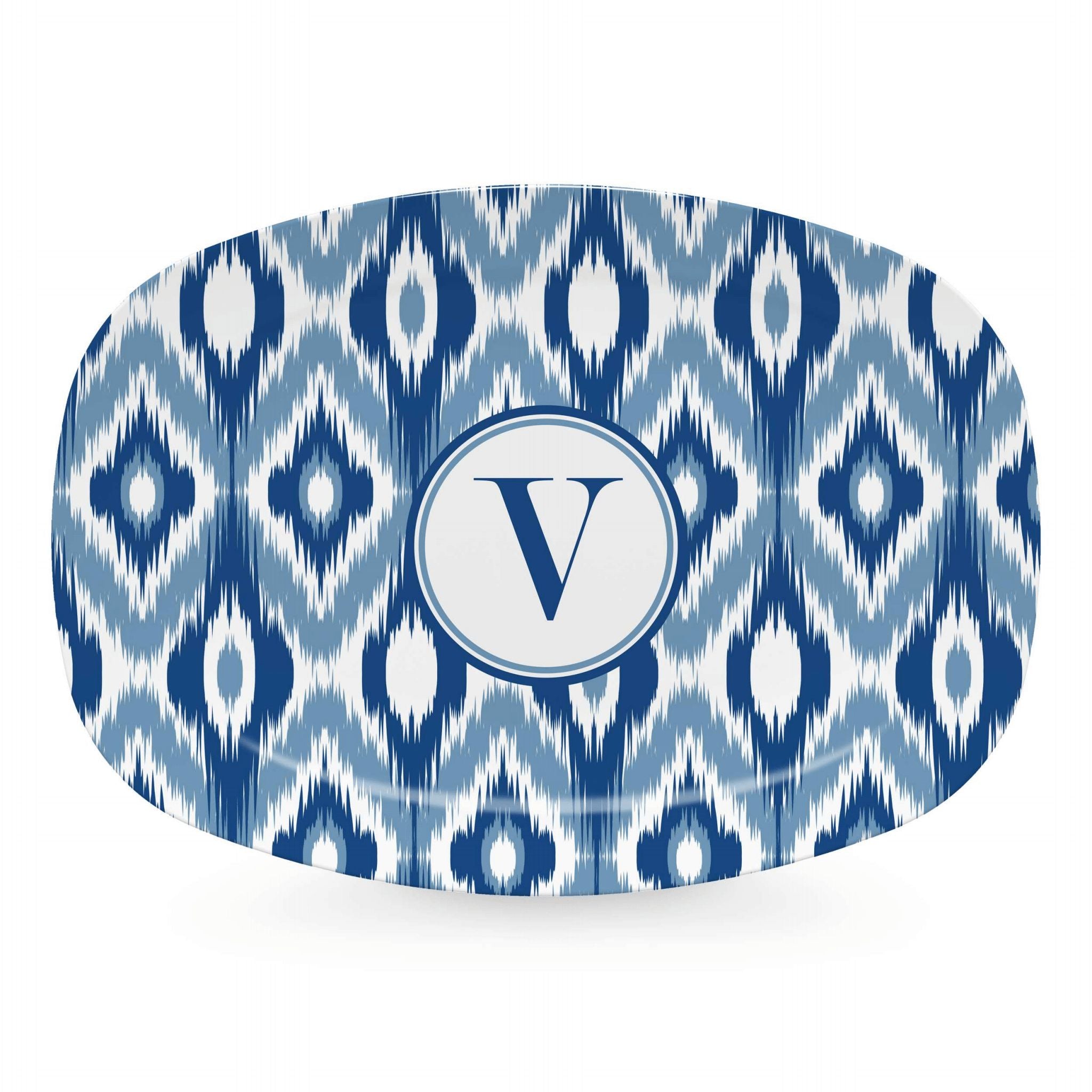 Blue Ikat Ceramic Platter - Handcrafted Decorative Serving Tray for Entertaining, Dining & Home Decor | Perfect for Parties, Weddings & Holiday Gatherings