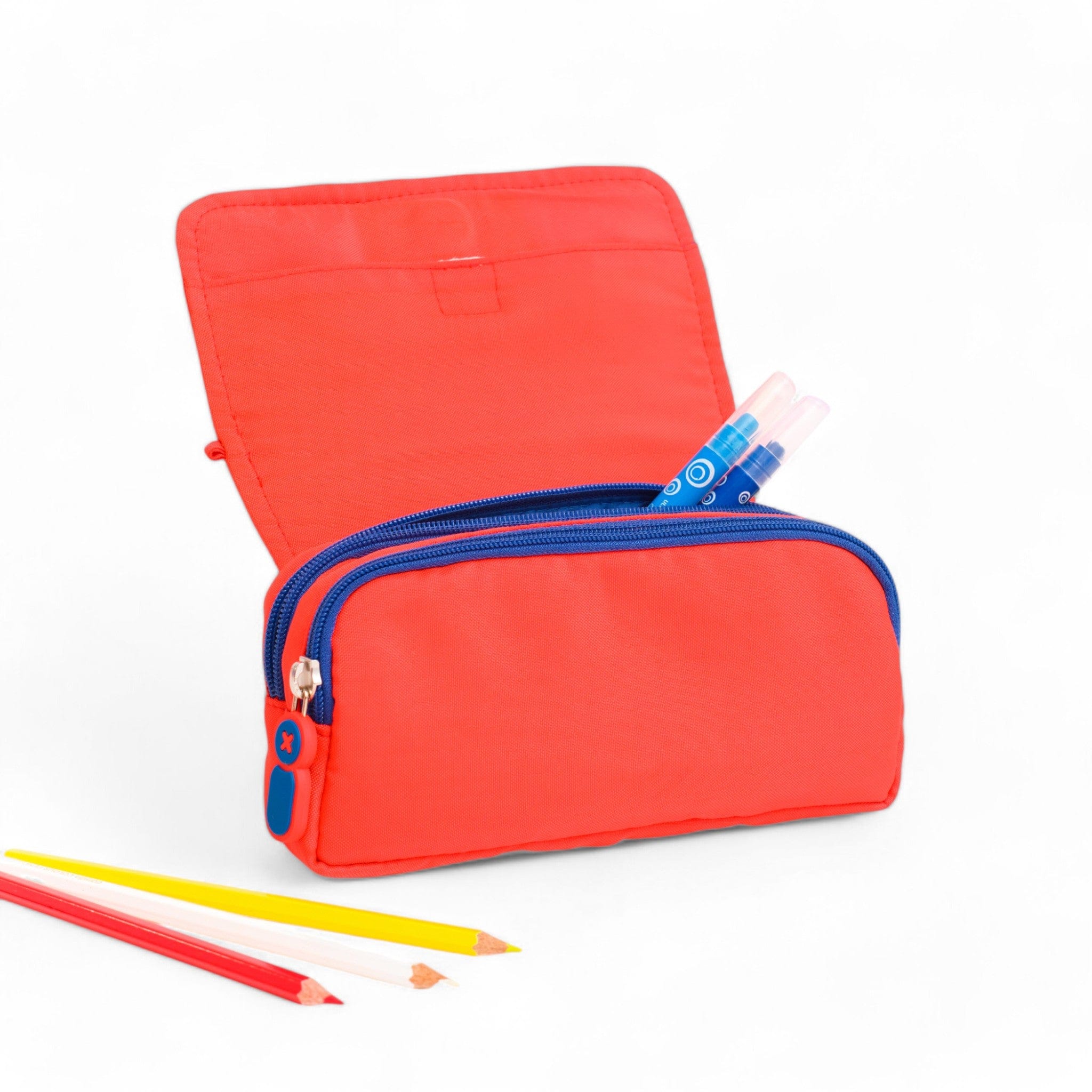 Moji Pencil Case - Durable Zipper Pouch for Pens, Markers & School Supplies (Red) - Perfect for Students, Office & Travel Organization
