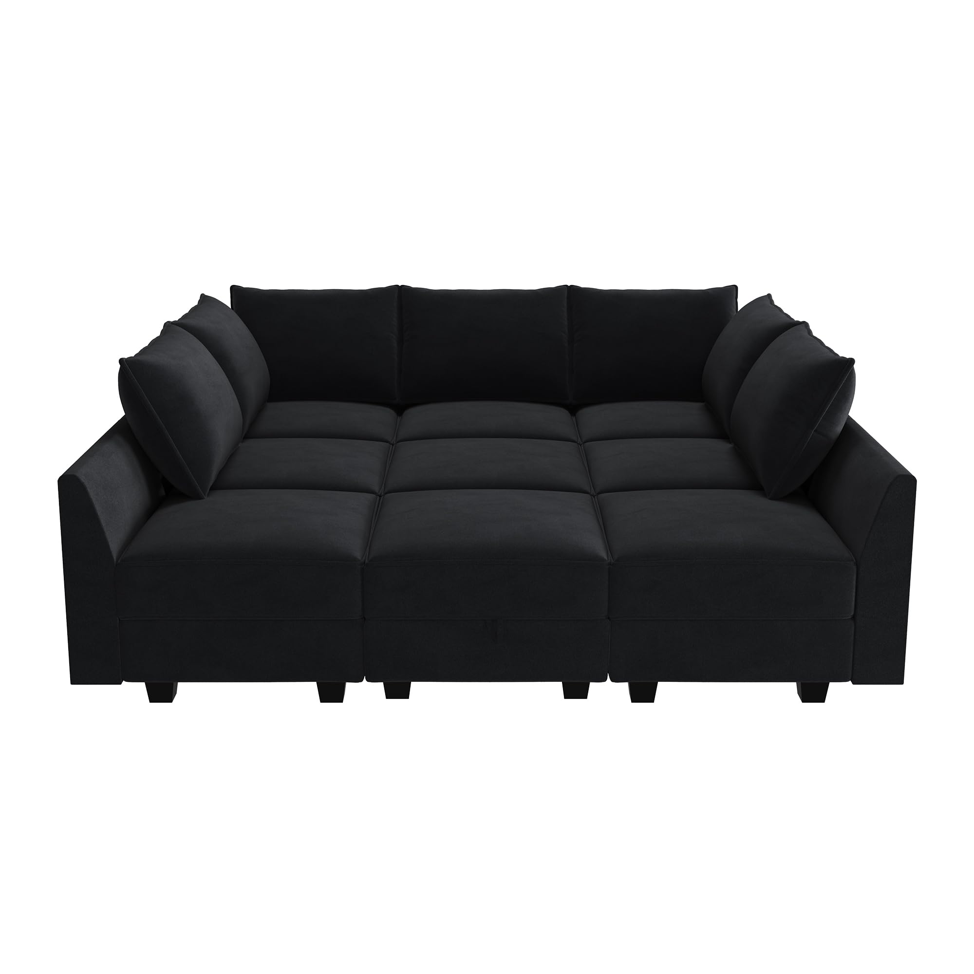 HONBAY Modular Sectional Sofa with Ottoman - Convertible Sleeper Sofa Set for Living Room, Modern Black Fabric Couch - Perfect for Small Spaces, Apartments & Family Movie Nights