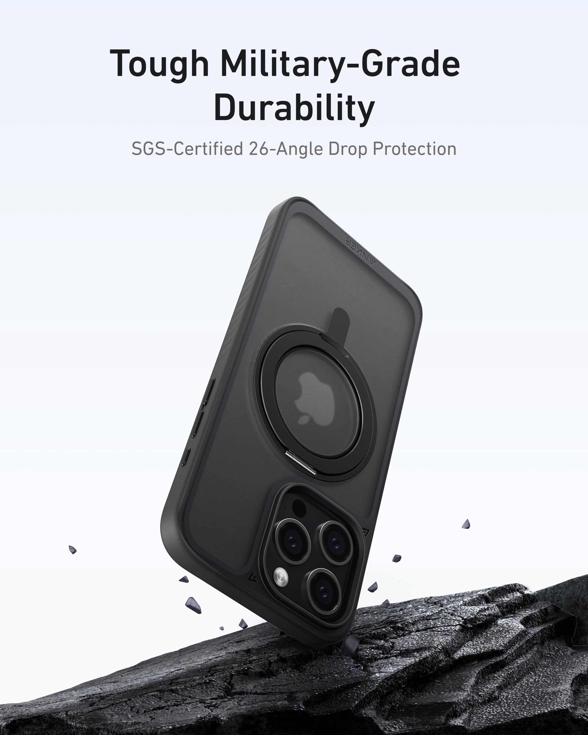 Anker Ultra Magnetic iPhone 15 Pro Case with 360° Ring Stand - Military-Grade Shockproof & MagSafe Compatible Clear Protective Cover - Perfect for Work, Travel and Everyday Use