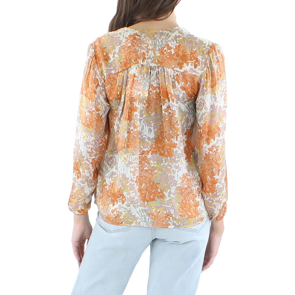Vince Women's Long Sleeve Shirred Blouse - Floral Print Garden Party Top for Casual Wear & Office Outfits