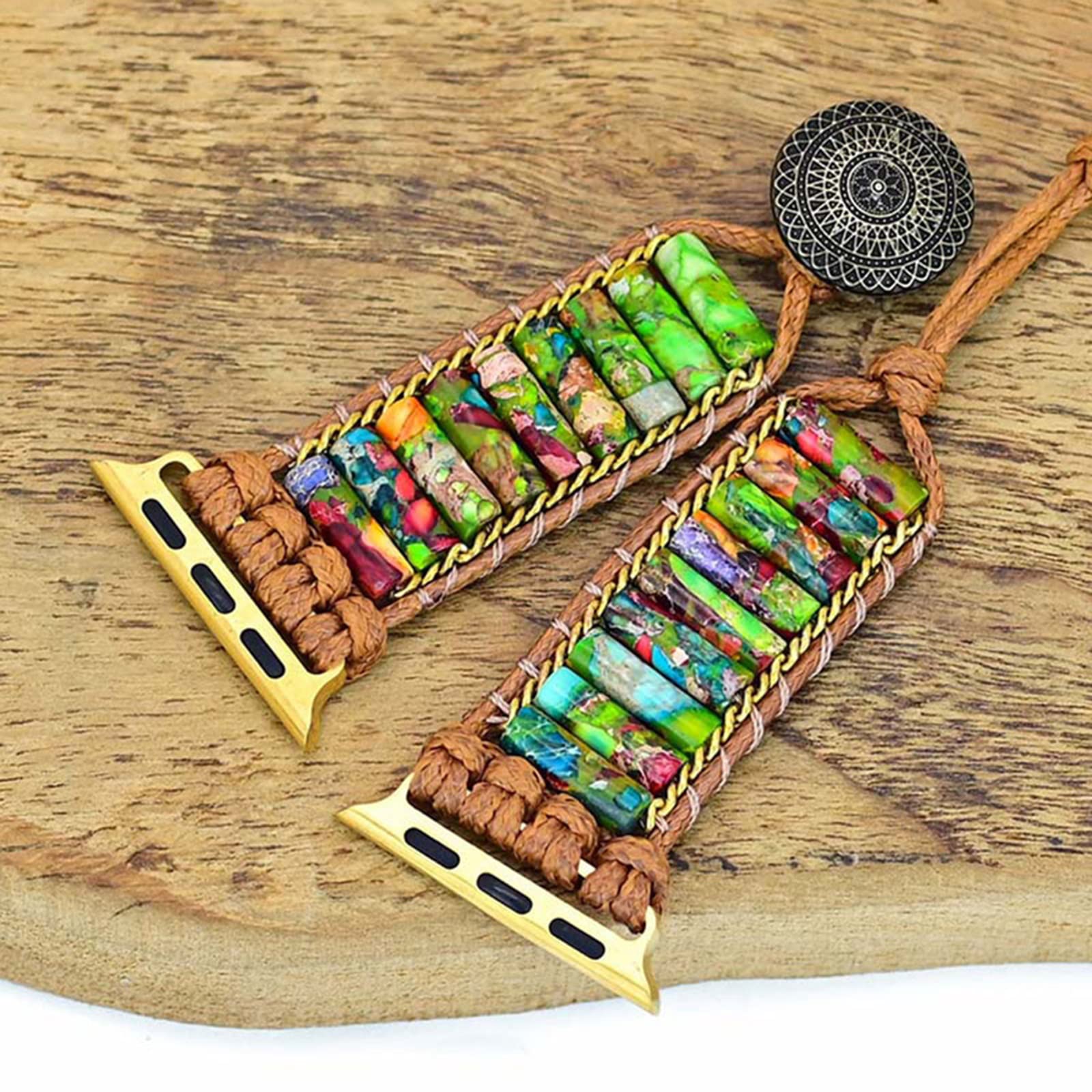 Handmade Chakra Stone Apple Watch Band for Women - Boho Opal Strap for iWatch Series 7/6/5/4/3/2/1/SE - Yoga & Meditation Accessory