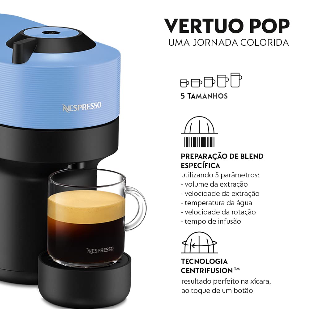 Nespresso Vertuo Pop Pacific Blue 110V Coffee Machine - Single Serve Espresso & Coffee Maker for Home & Office Use | Compact Design with Fast Heat-Up | Perfect for Small Spaces & Daily Brewing