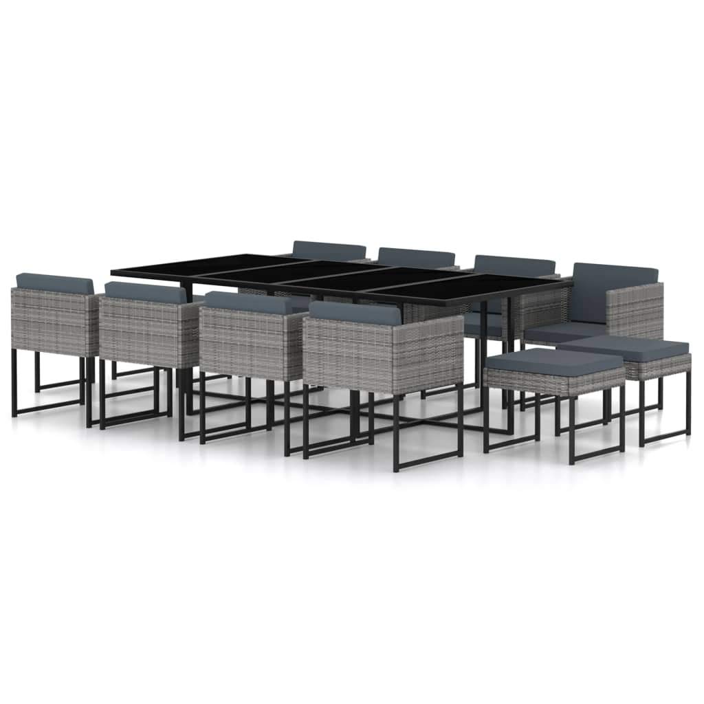Modern 13-Piece Gray Poly Rattan Patio Furniture Set with Cushions - Outdoor Dining & Conversation Set for Home, Lawn, Balcony | Perfect for Backyard BBQs, Poolside Relaxation & Garden Parties