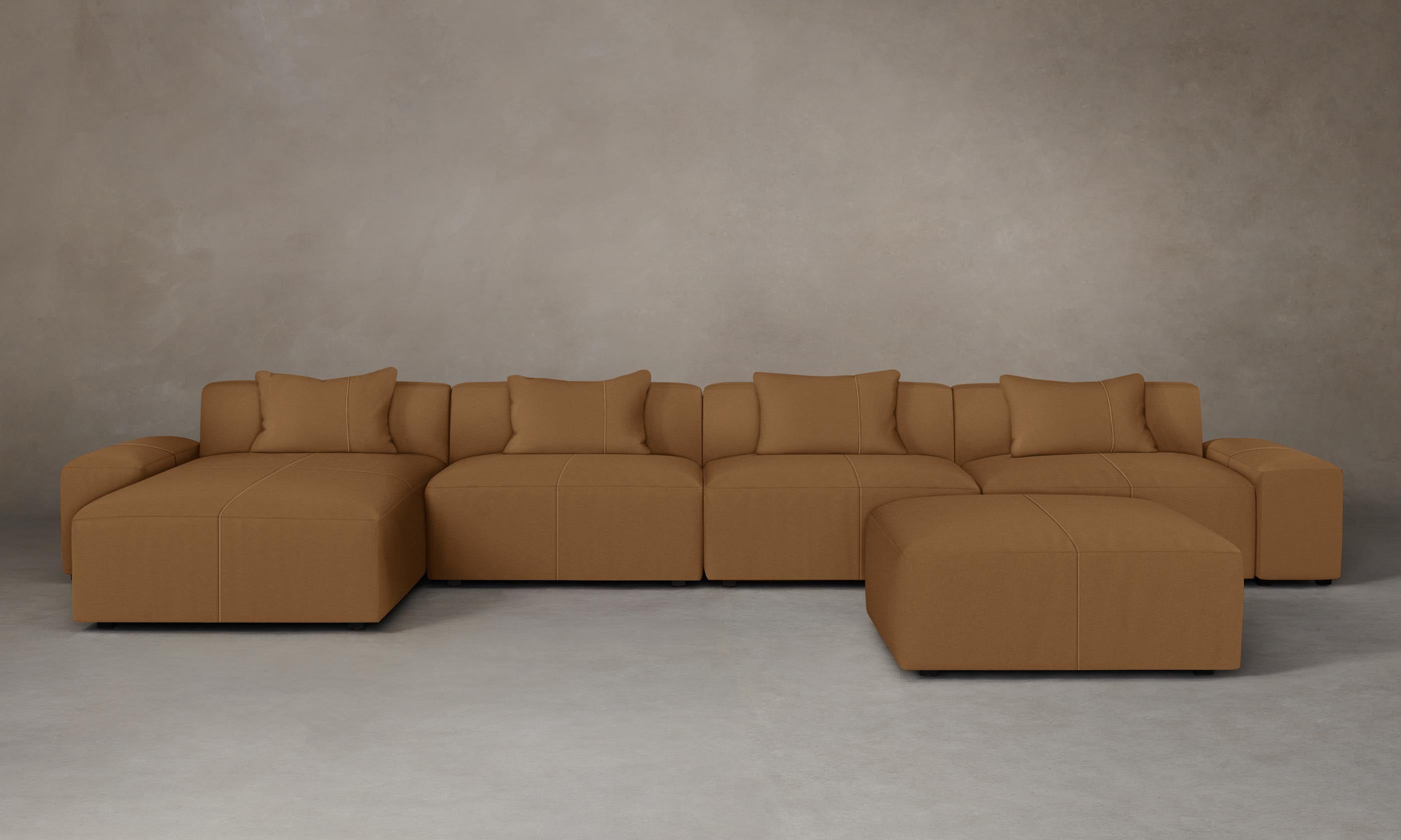 Breuer Modular Sectional Sofa - Pebbled Leather in Latte Brown | Modern Living Room Furniture for Home & Office Comfort