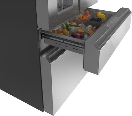 (Open Box) GE Cafe CXE22DM5PS5 22.3 cu. ft. Smart 4-Door French Door Refrigerator in Platinum Glass - Energy Efficient Kitchen Appliance for Modern Homes