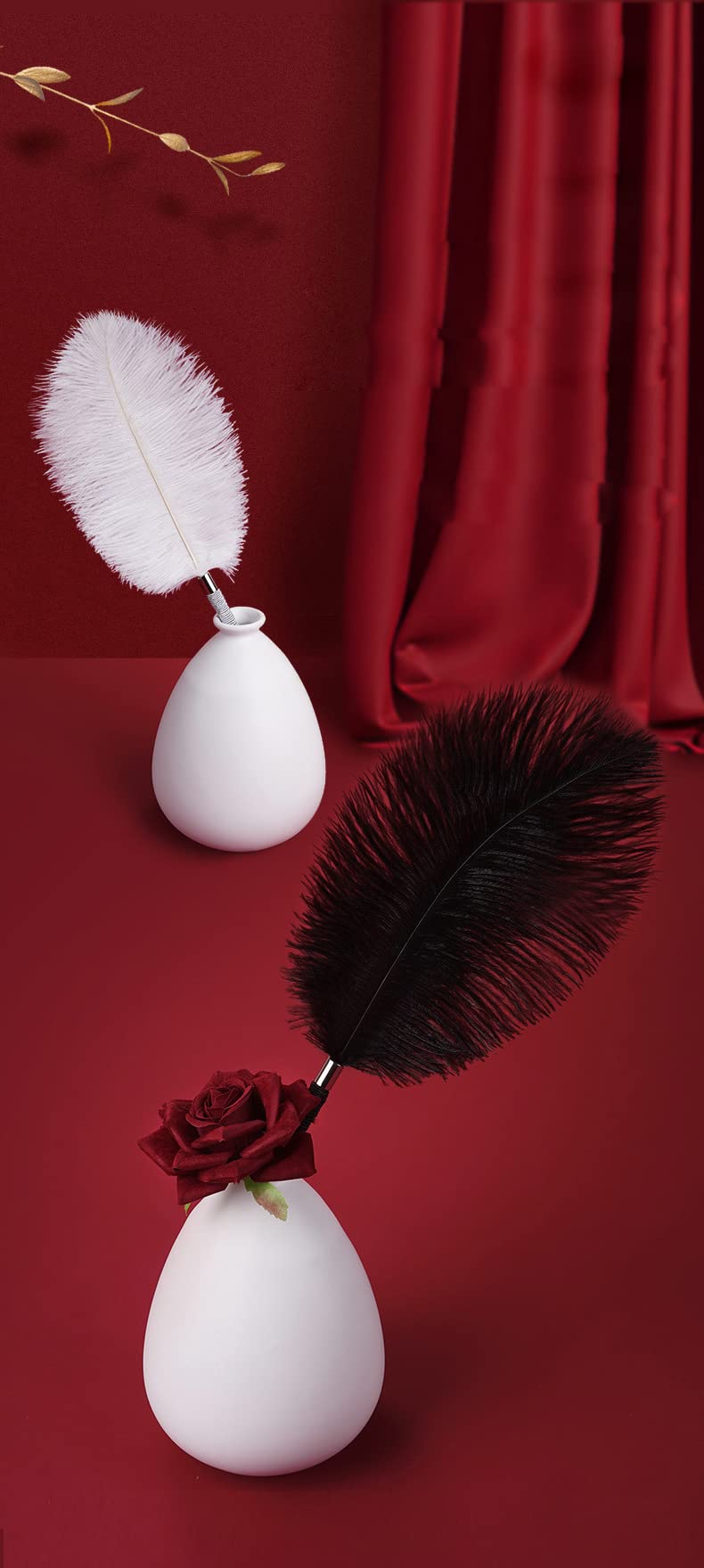 French Maid Feather Tickler Stick - Sensual Adult Toy for Couples Role Play, Lightweight Handle for Teasing & Tickling - Perfect for Romantic Nights & BDSM Play (Black)