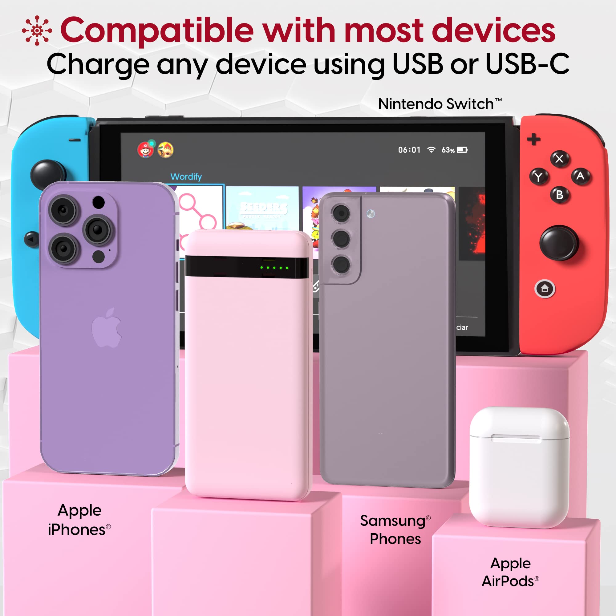 TALK WORKS 10000mAh Portable Charger Power Bank - Fast Charging USB-C External Battery for iPhone 14/13/12/11/X/8/7/6/SE, iPad, Samsung Galaxy, Android Phones - Compact Travel Charger (Rose Gold) | Perfect for Travel, Camping & Emergency Power Backup