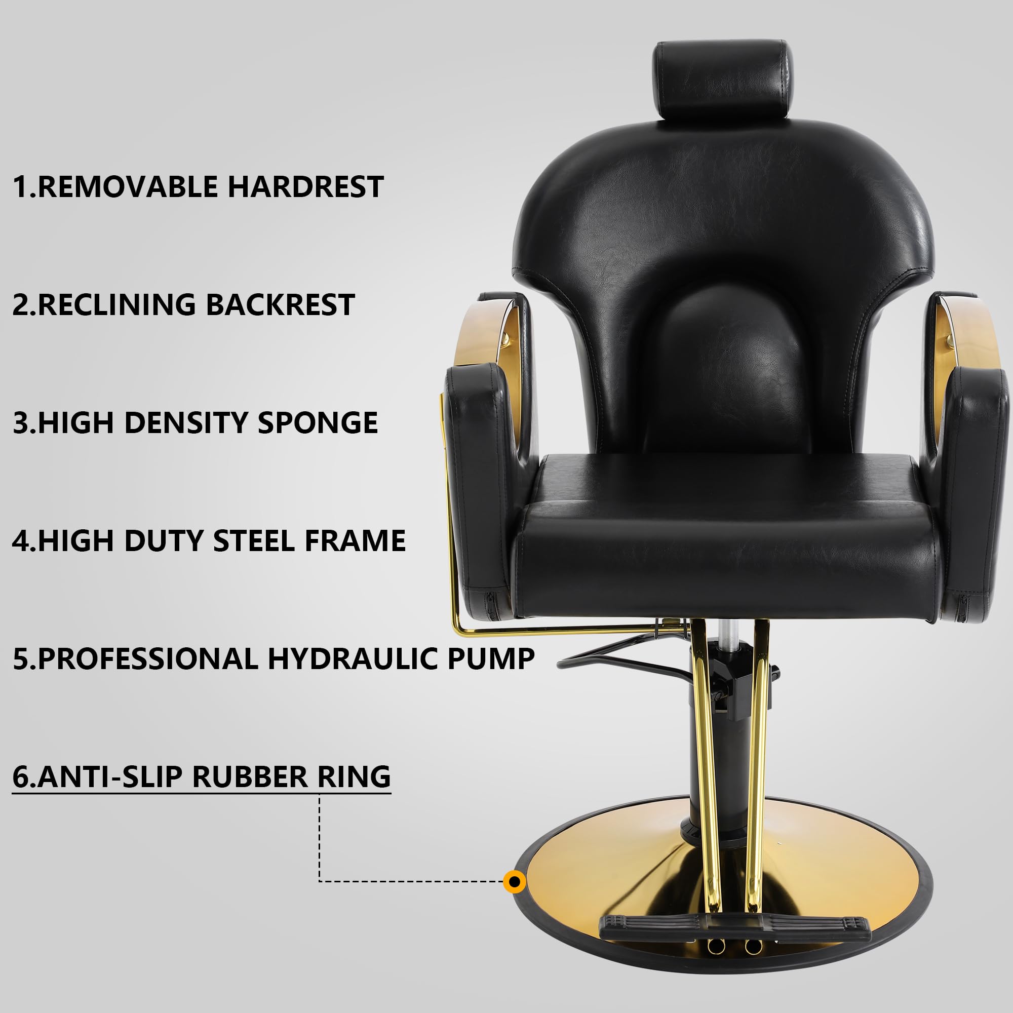 KIGOTY Professional Barber Chair - Adjustable Height Reclining Salon Chair for Hair Stylists & Tattoo Artists - Multi-Functional Shampoo & Beauty Chair - Black - Ideal for Hair Salons, Barbershops & Tattoo Studios