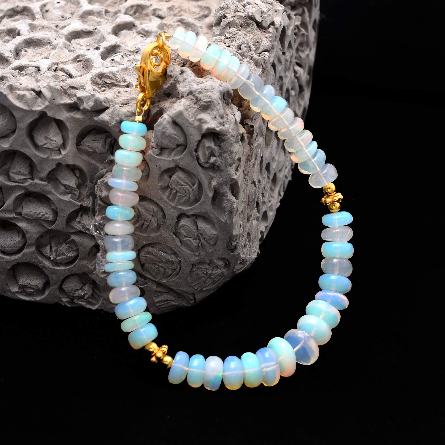 Ethiopian Opal Bracelet - Multi Fire Welo Opal Silver Beaded Jewelry for Women | Handmade Statement Bracelet | Gift for Birthday, Anniversary & Special Occasions