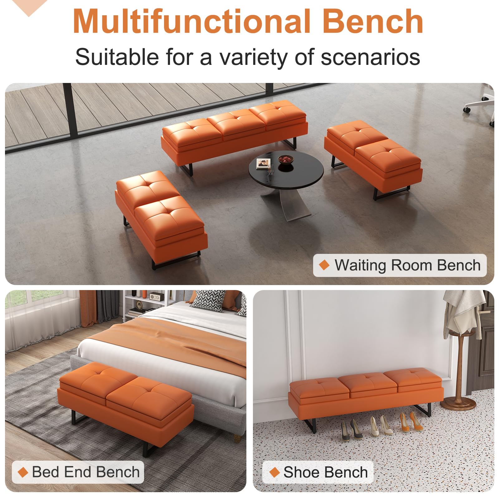 JSUN7 7-Seat Leather Bench with Cushion - Upholstered Waiting Room Chairs for Office, Salon, Shop & Lobby - Comfortable Reception Seating Furniture - Perfect for Waiting Areas, Entryways & Commercial Spaces