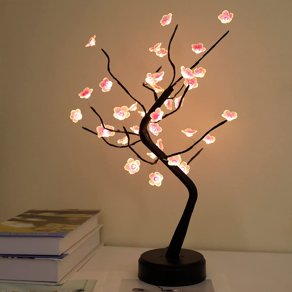 Cherry Bonsai Tree LED Lamp - 36 Warm White Lights for Living Room, Bedroom & Christmas Decor | DIY Artificial Tree Light for Home Aesthetic & Gift Ideas | Perfect for Cozy Ambiance, Holiday Lighting & Room Decoration
