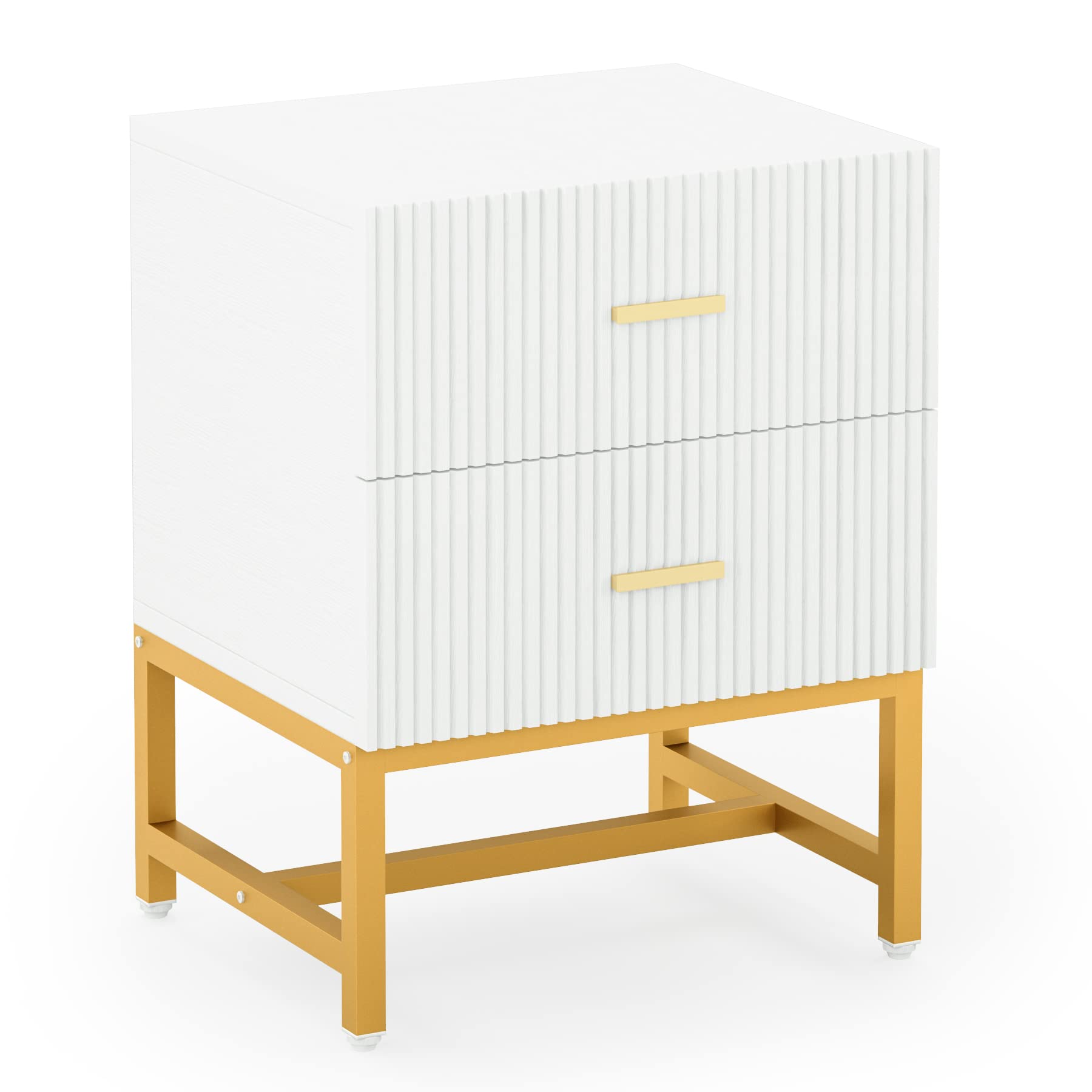 Tribesigns 2-Drawer Nightstand - Modern Fluted Wood Bedside Table with Storage, White Accent End Table for Bedroom & Living Room | Perfect for Small Spaces, Apartment & Dorm Room Decor
