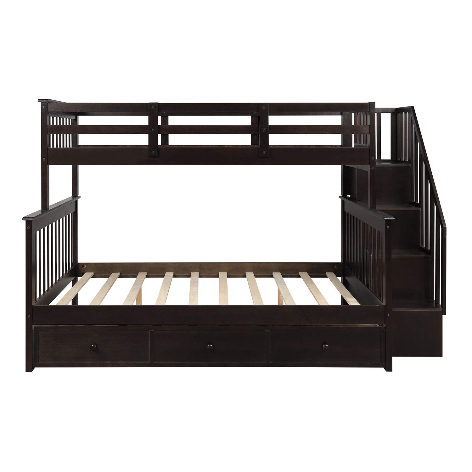 Twin Over Full Bunk Bed with Stairs & Storage - Wooden Frame for Kids Teens - Perfect for Small Bedrooms & Shared Spaces