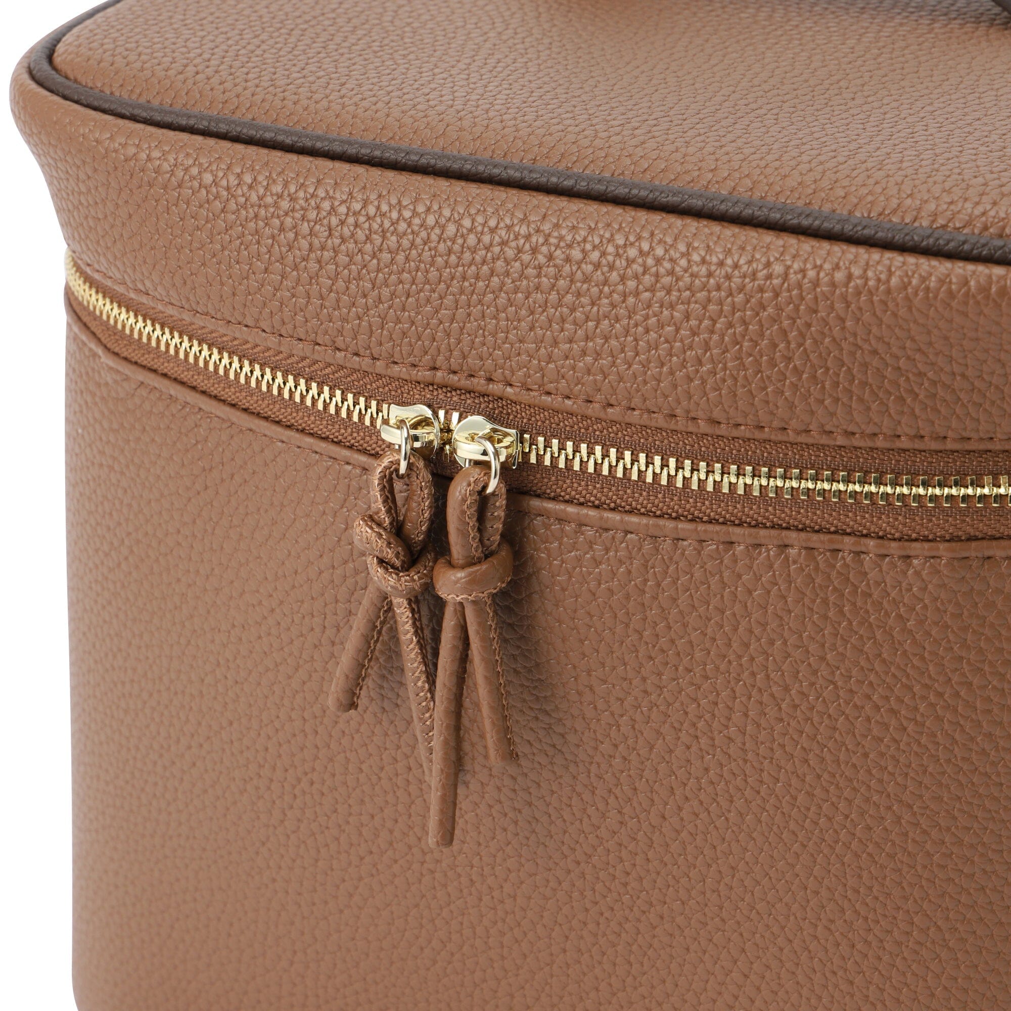 Bicolor Vanity Pouch - Stylish Leather Makeup Bag for Women | Travel Cosmetic Organizer | Perfect for Home, Office & Travel Accessories (Light Brown)