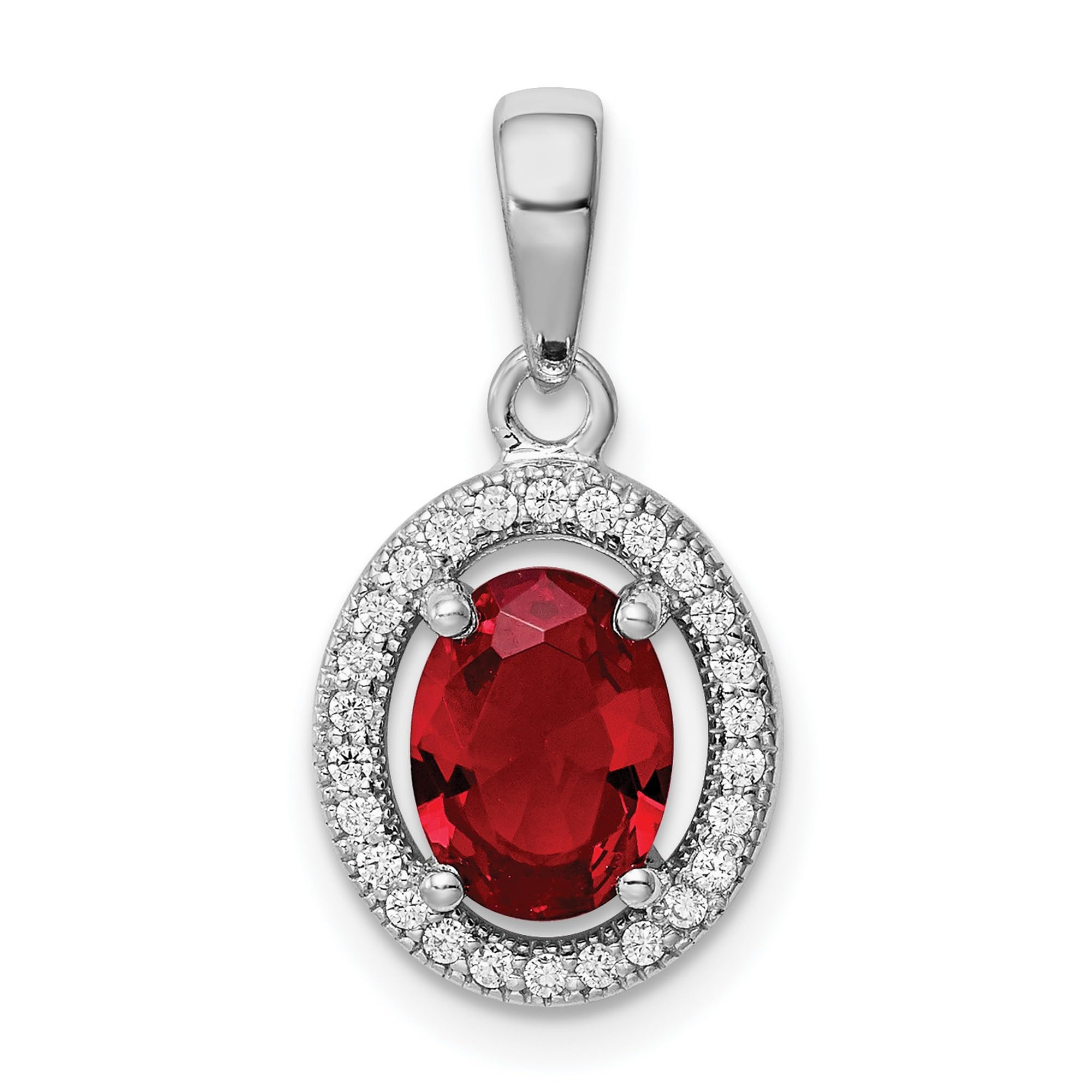 Elegant Sterling Silver Red & White CZ Oval Pendant Necklace - Perfect for Valentine's Day Gifts, Anniversary Presents & Special Occasions